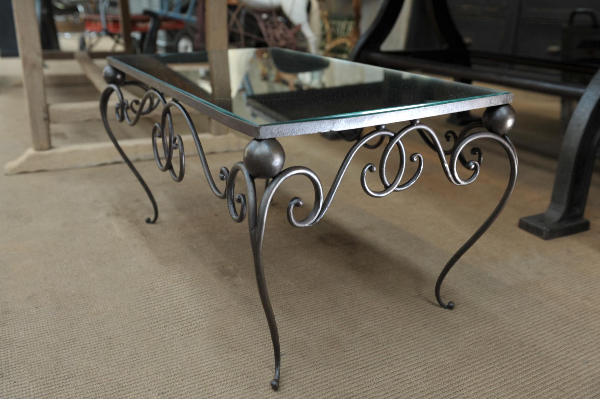 Iron and Mirror Top Coffee Table, circa 1940 For Sale 1