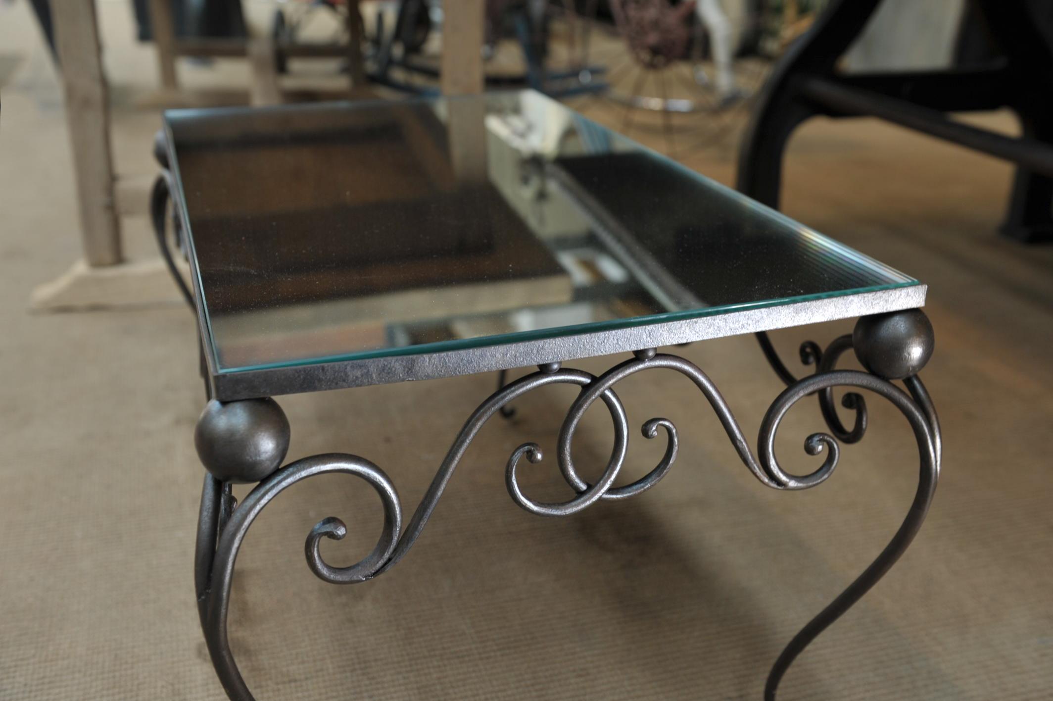 Iron and Mirror Top Coffee Table, circa 1940 For Sale 2