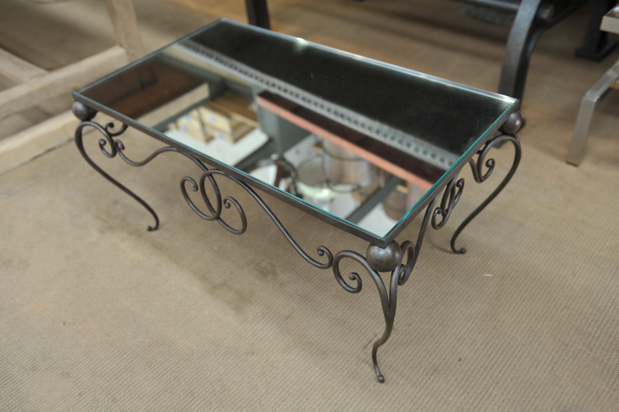 Iron and Mirror Top Coffee Table, circa 1940 For Sale 3