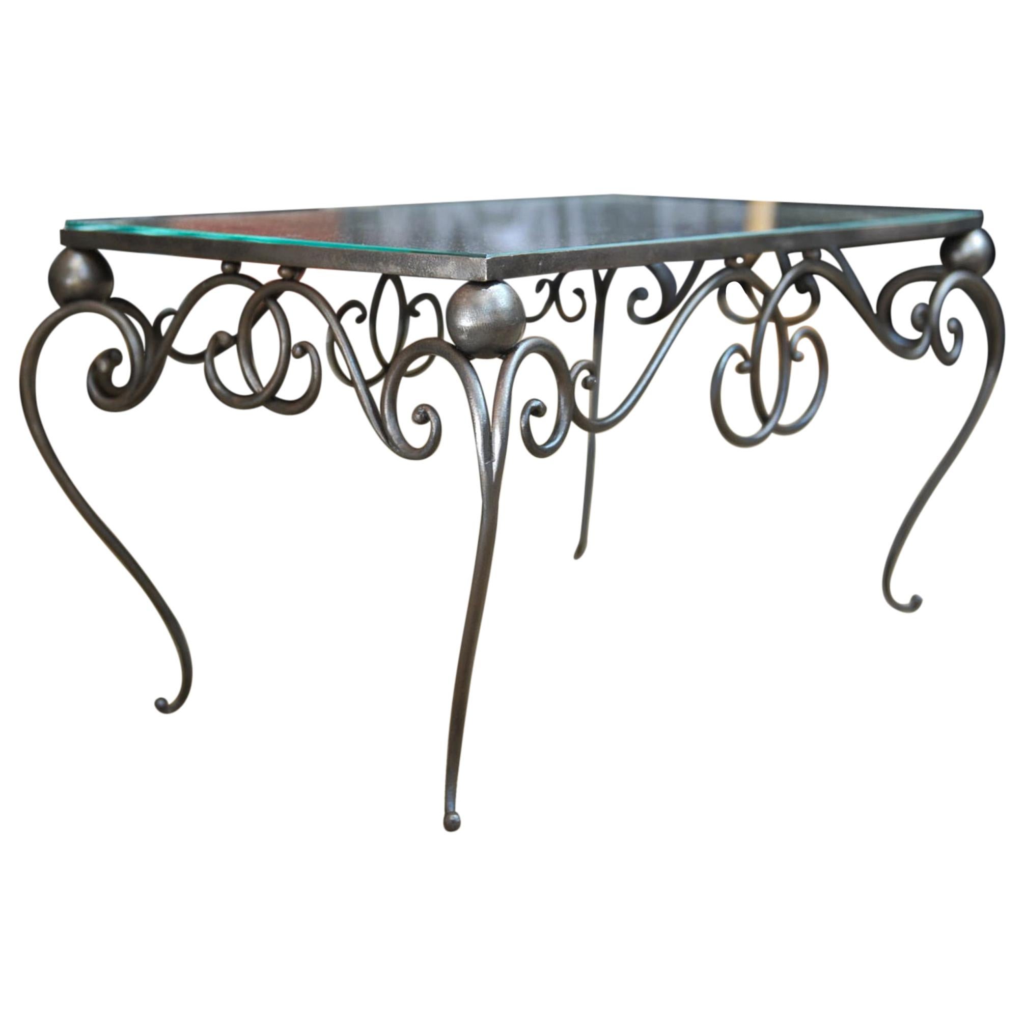 Iron and Mirror Top Coffee Table, circa 1940 For Sale