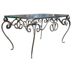 Iron and Mirror Top Coffee Table, circa 1940