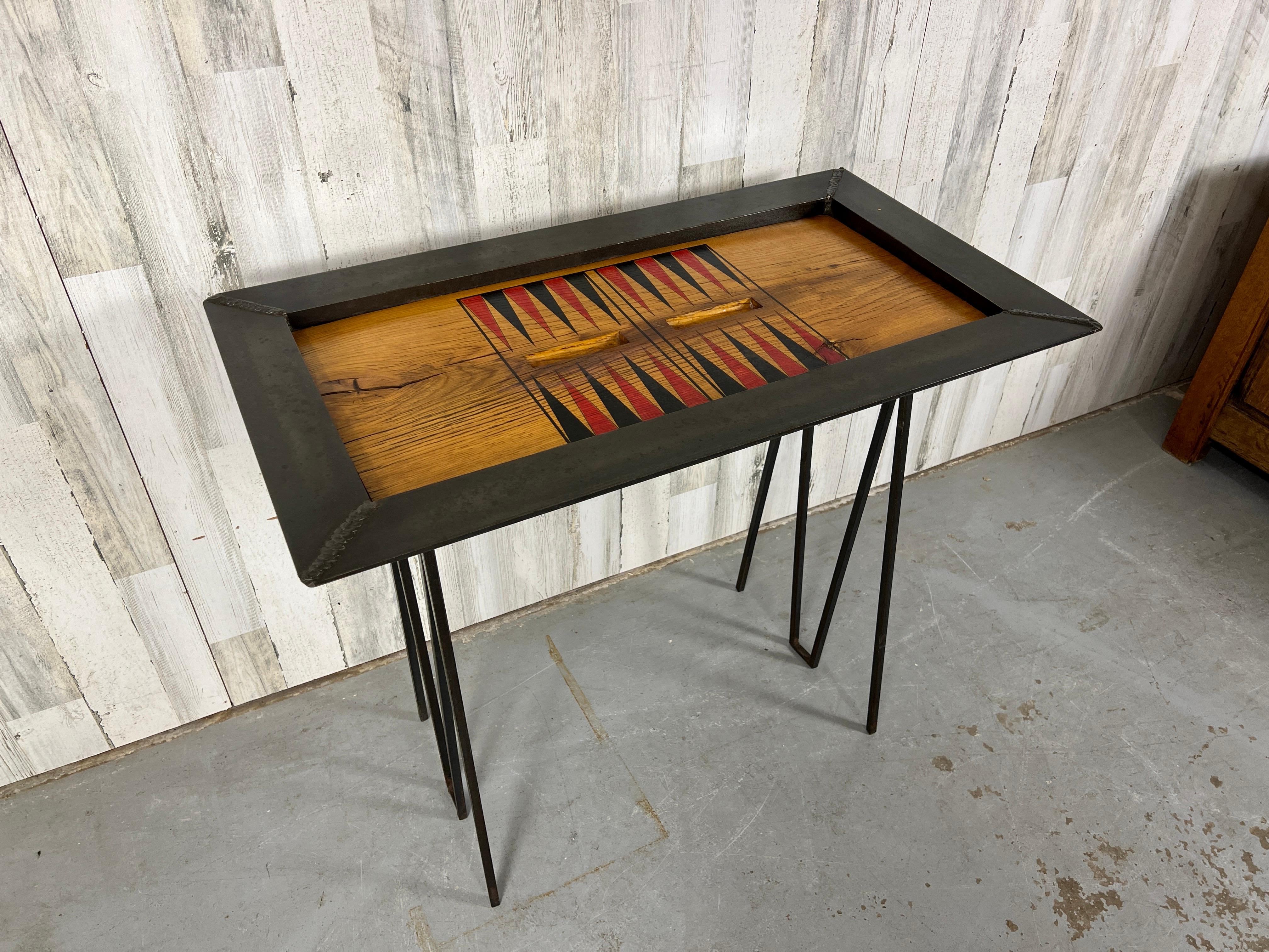 Iron and Oak Backgammon Table For Sale 4
