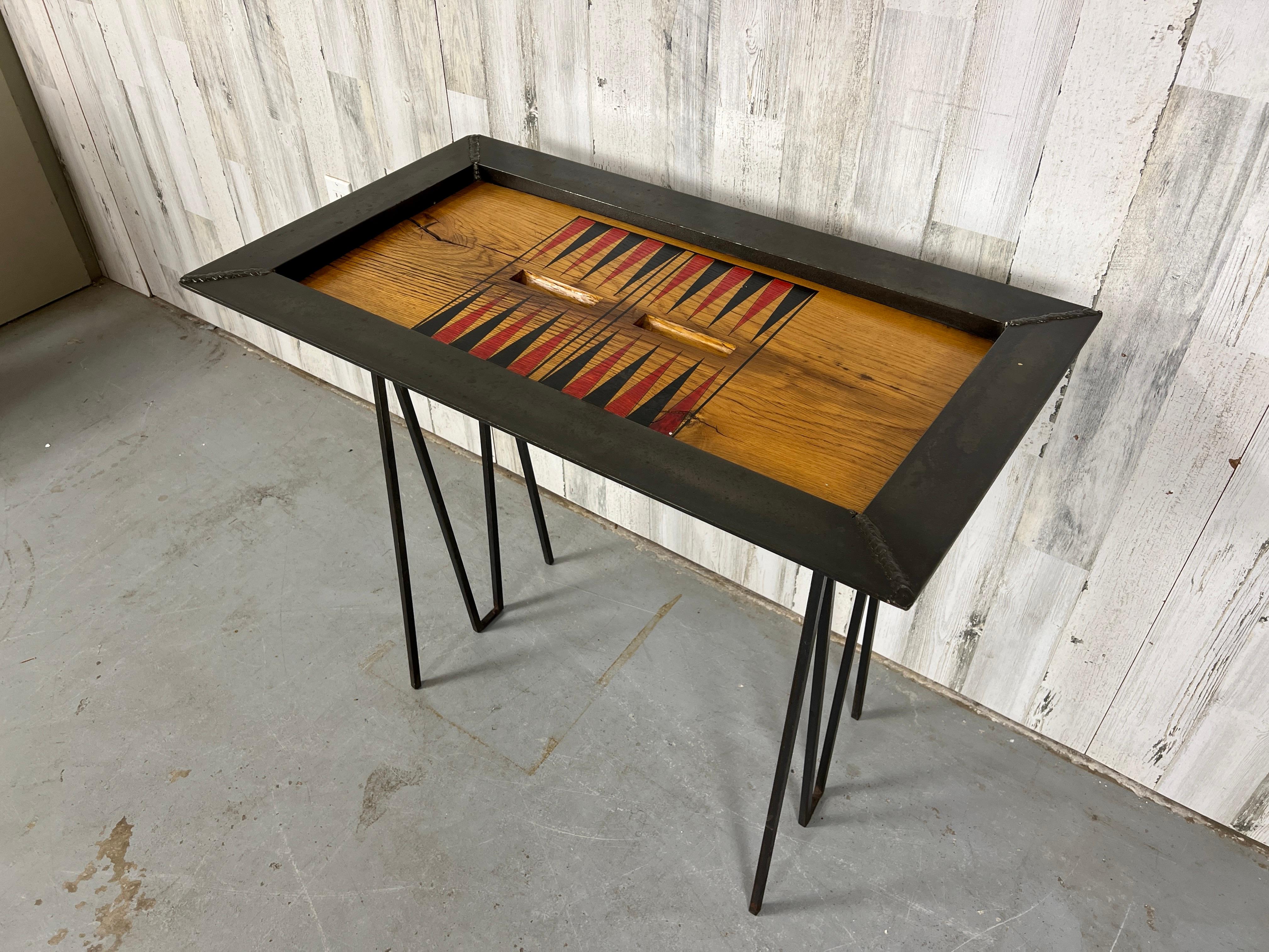 Iron and Oak Backgammon Table For Sale 5