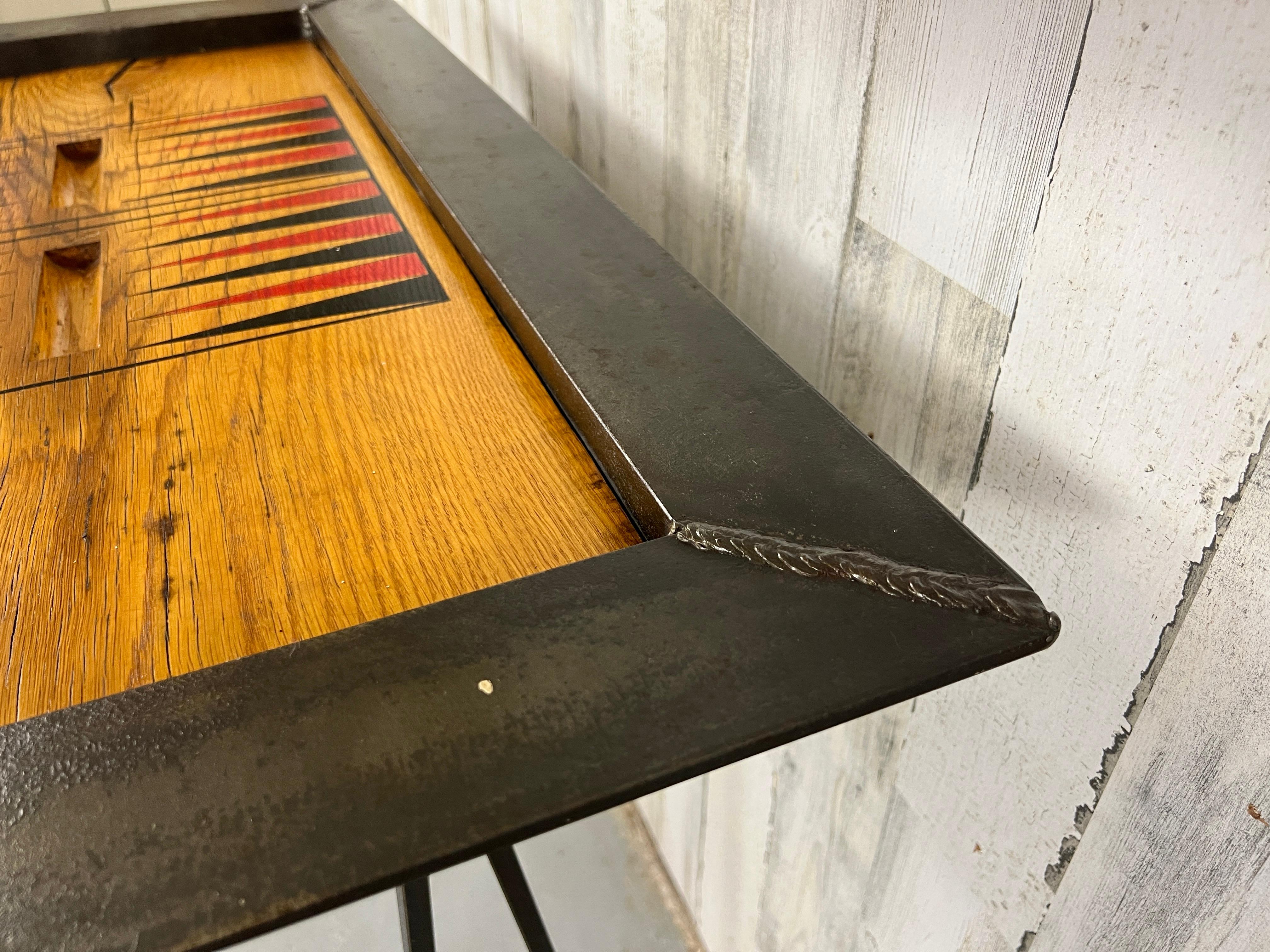 Iron and Oak Backgammon Table For Sale 9