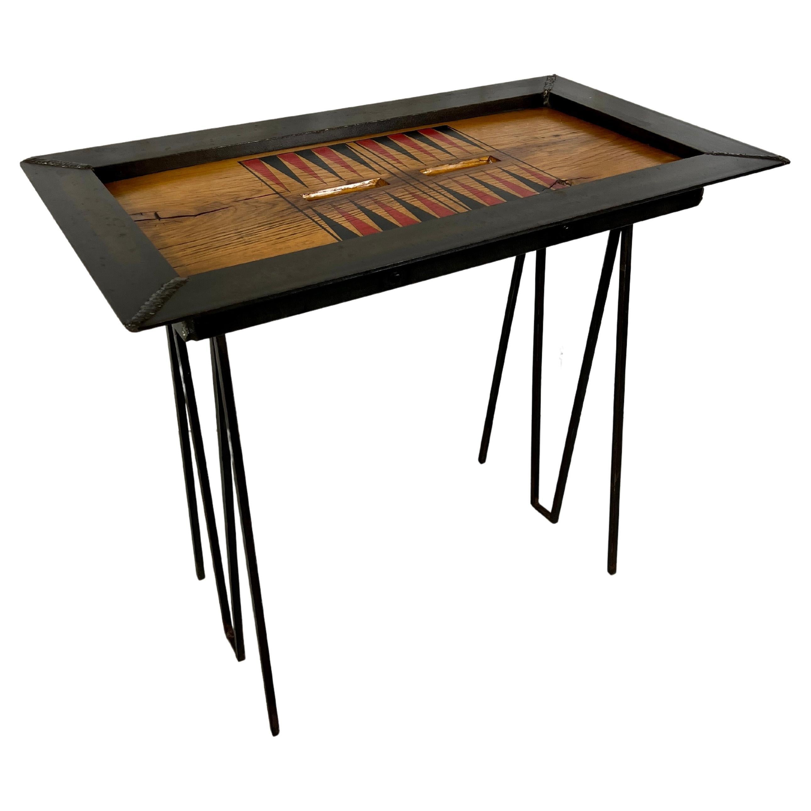 Iron and Oak Backgammon Table For Sale 11