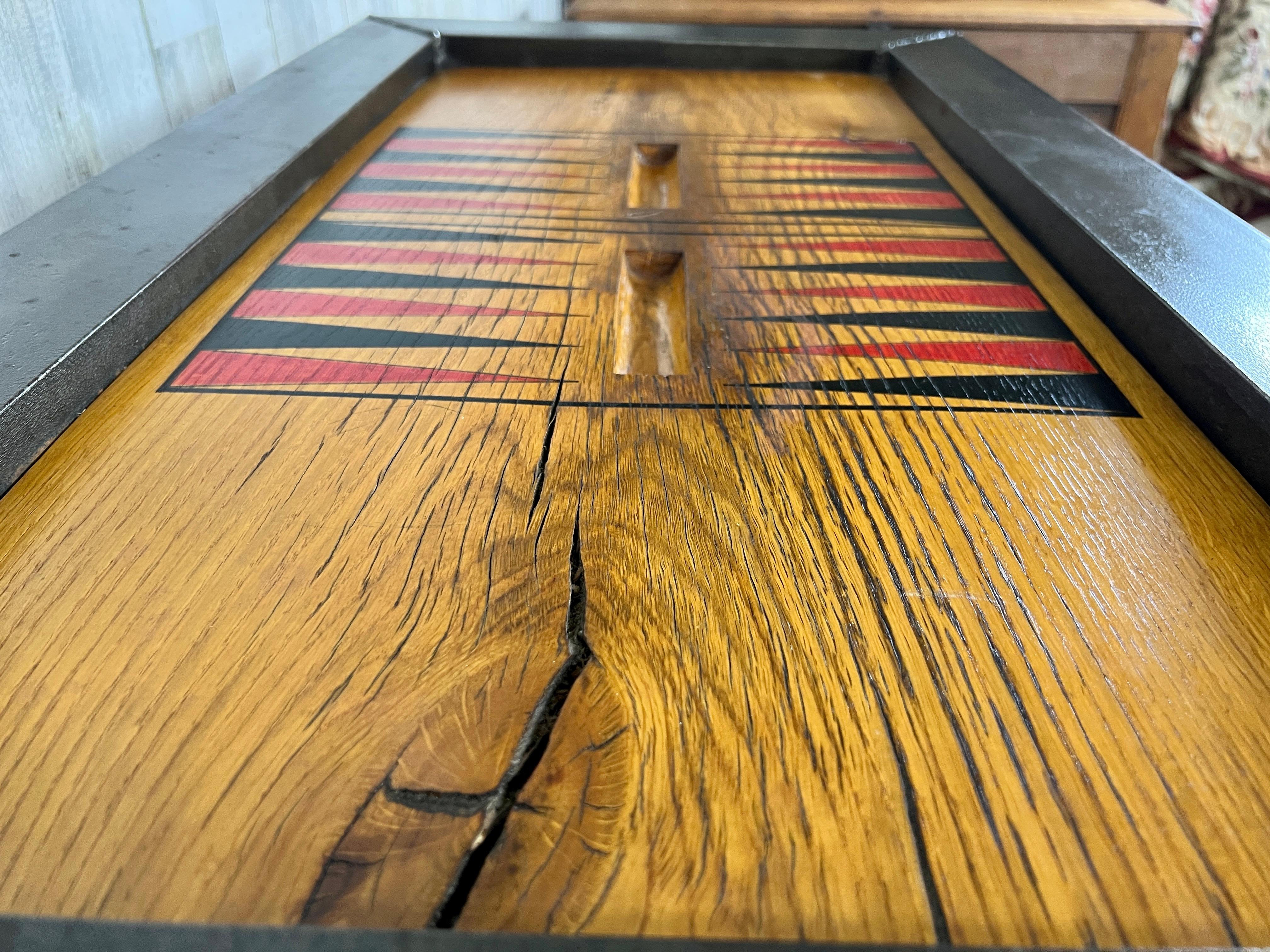 Unknown Iron and Oak Backgammon Table For Sale