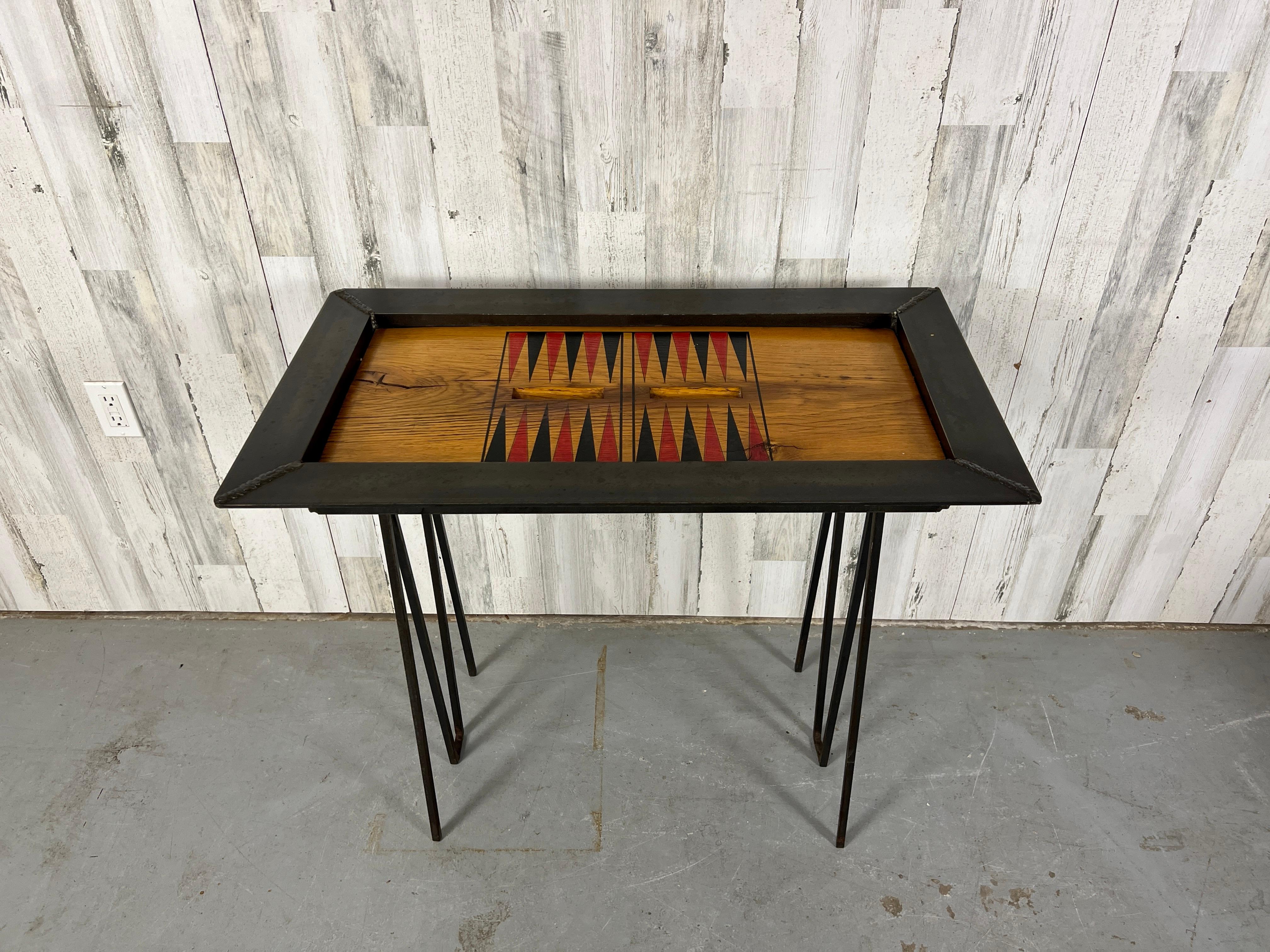 20th Century Iron and Oak Backgammon Table For Sale