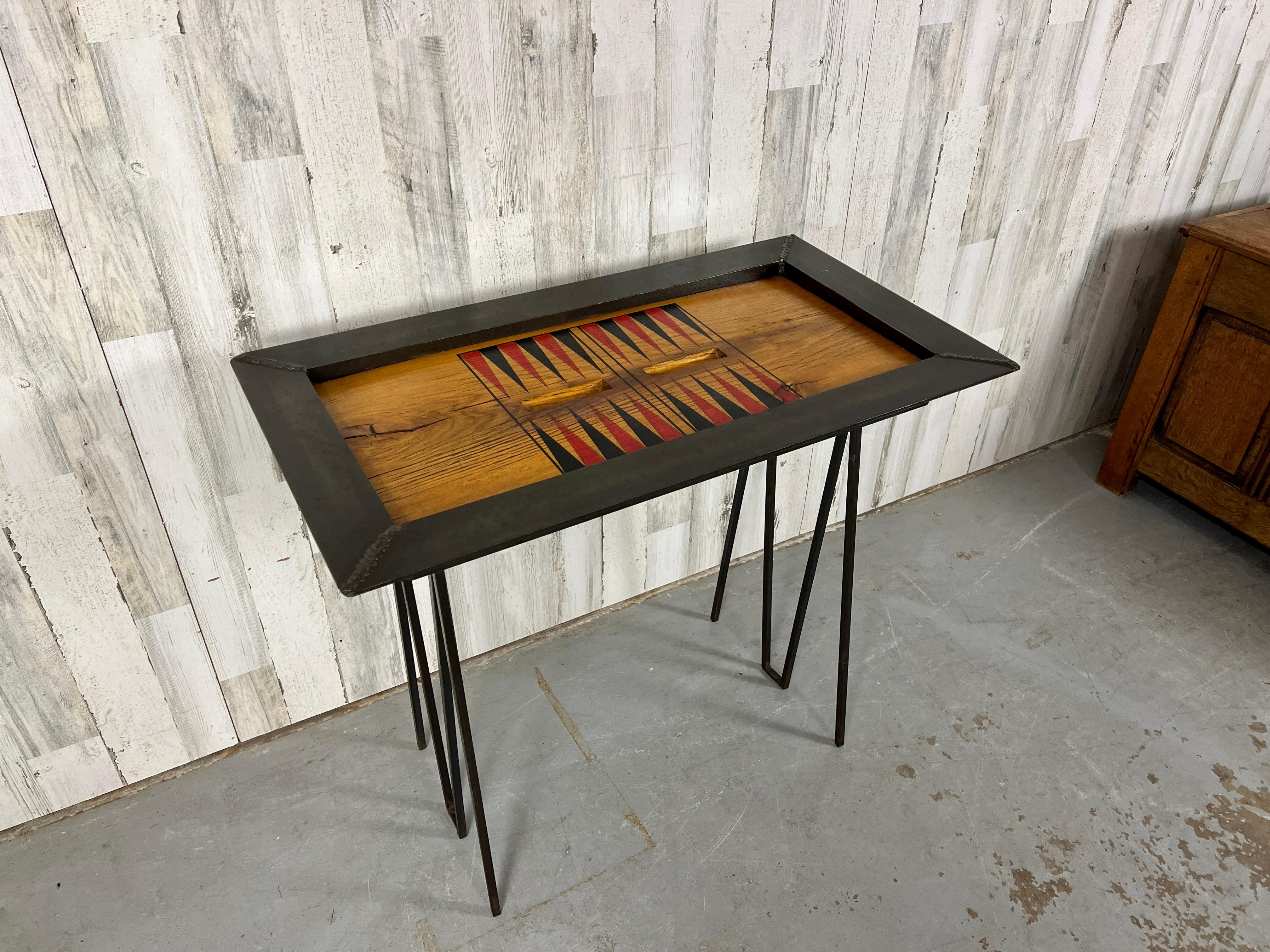 Iron and Oak Backgammon Table For Sale 3