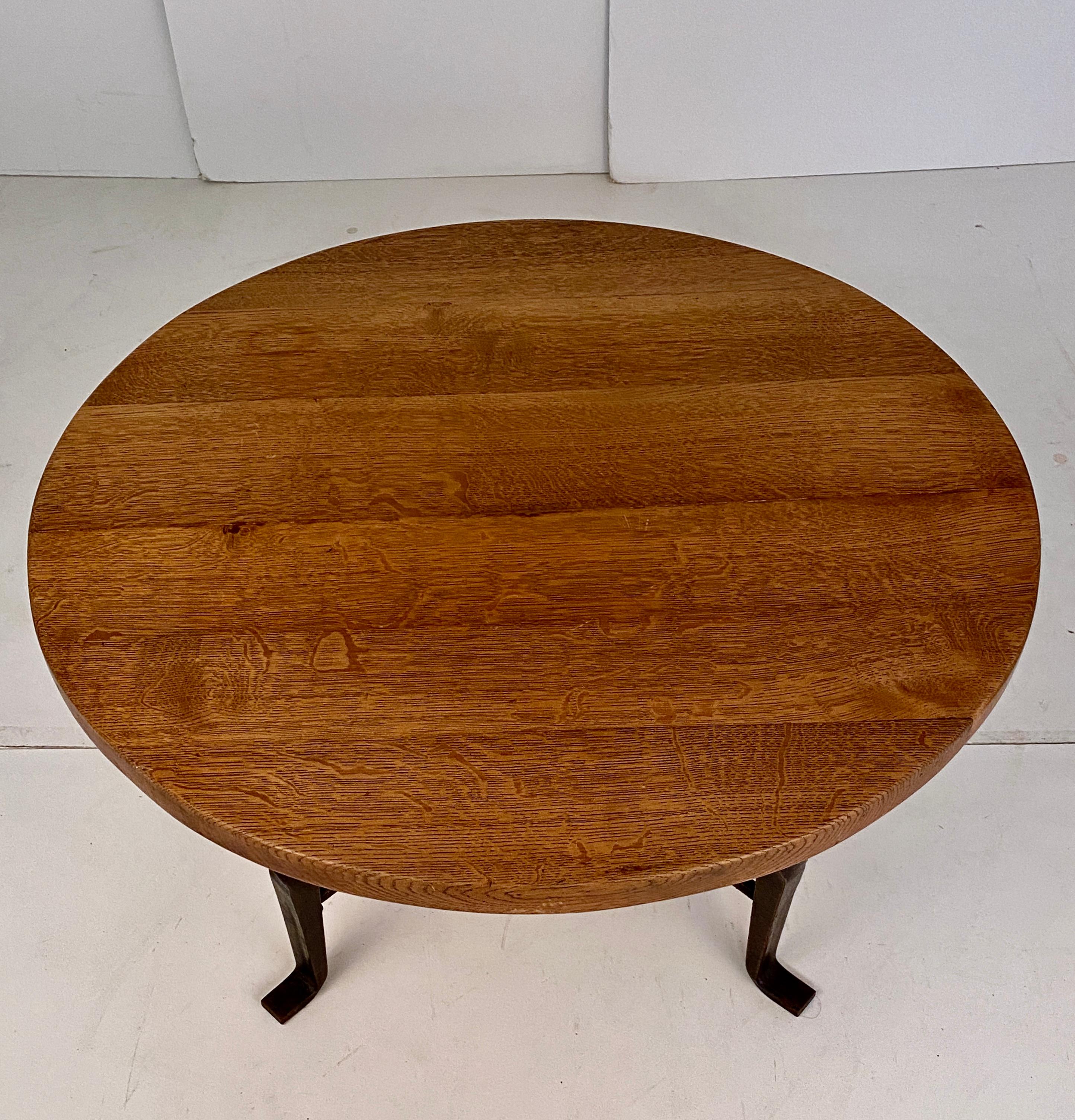 Country Iron and Oak Round Cocktail Table, France