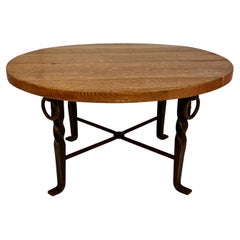 Iron and Oak Round Cocktail Table, France