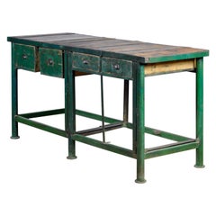 Vintage Iron and Oak Worktable, 1950s