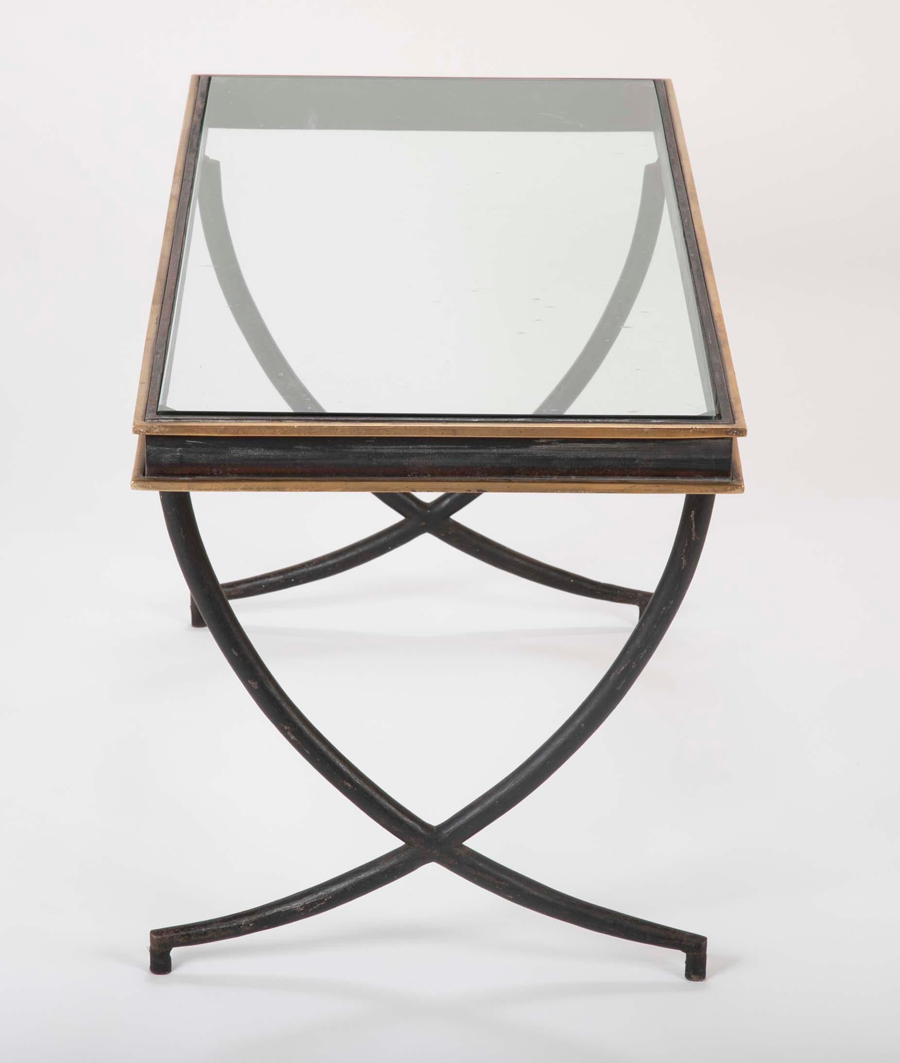 Mid-20th Century Iron and Polished Bronze Coffee Table in the Manner of Andre Arbus