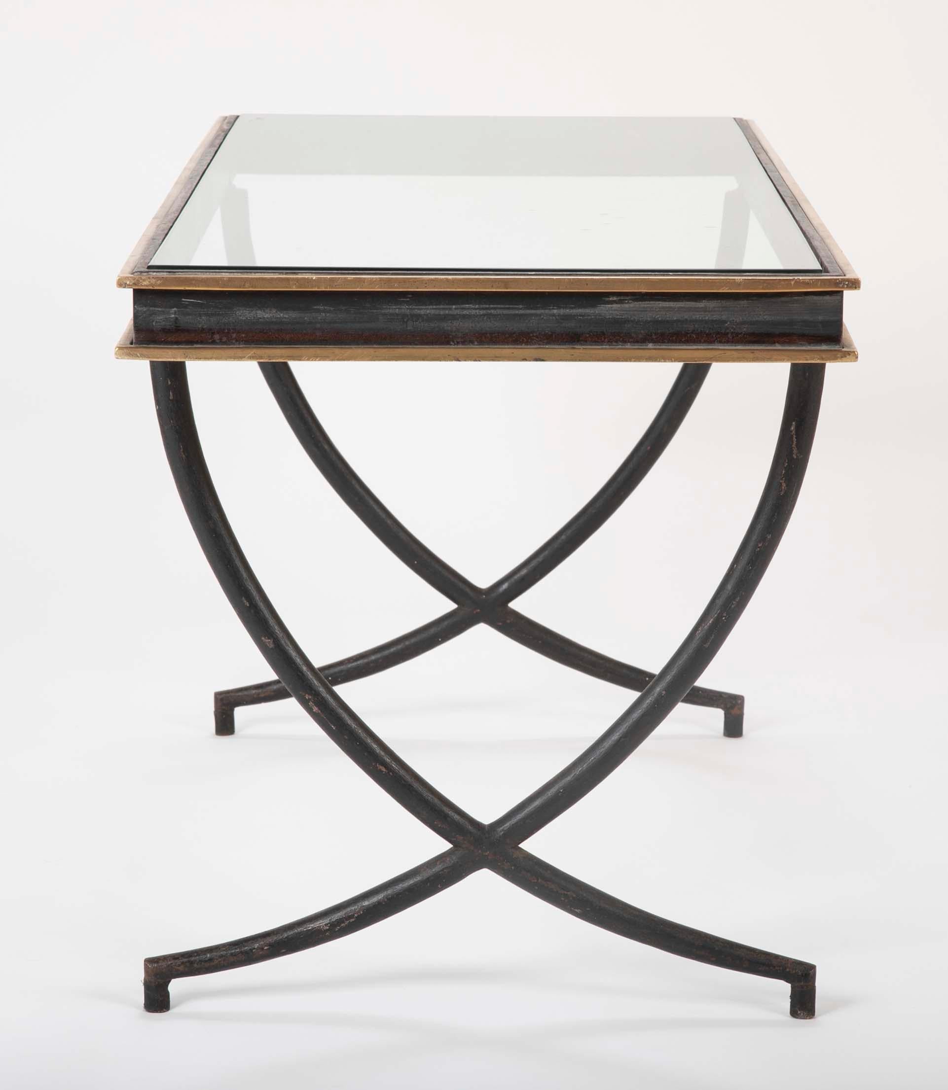 Iron and Polished Bronze Coffee Table in the Manner of Andre Arbus 1