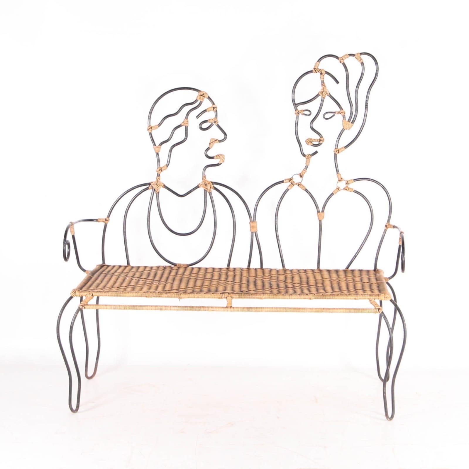 Iron and rattan bench 6