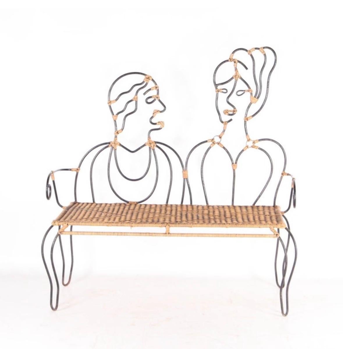 Iron and rattan bench 6