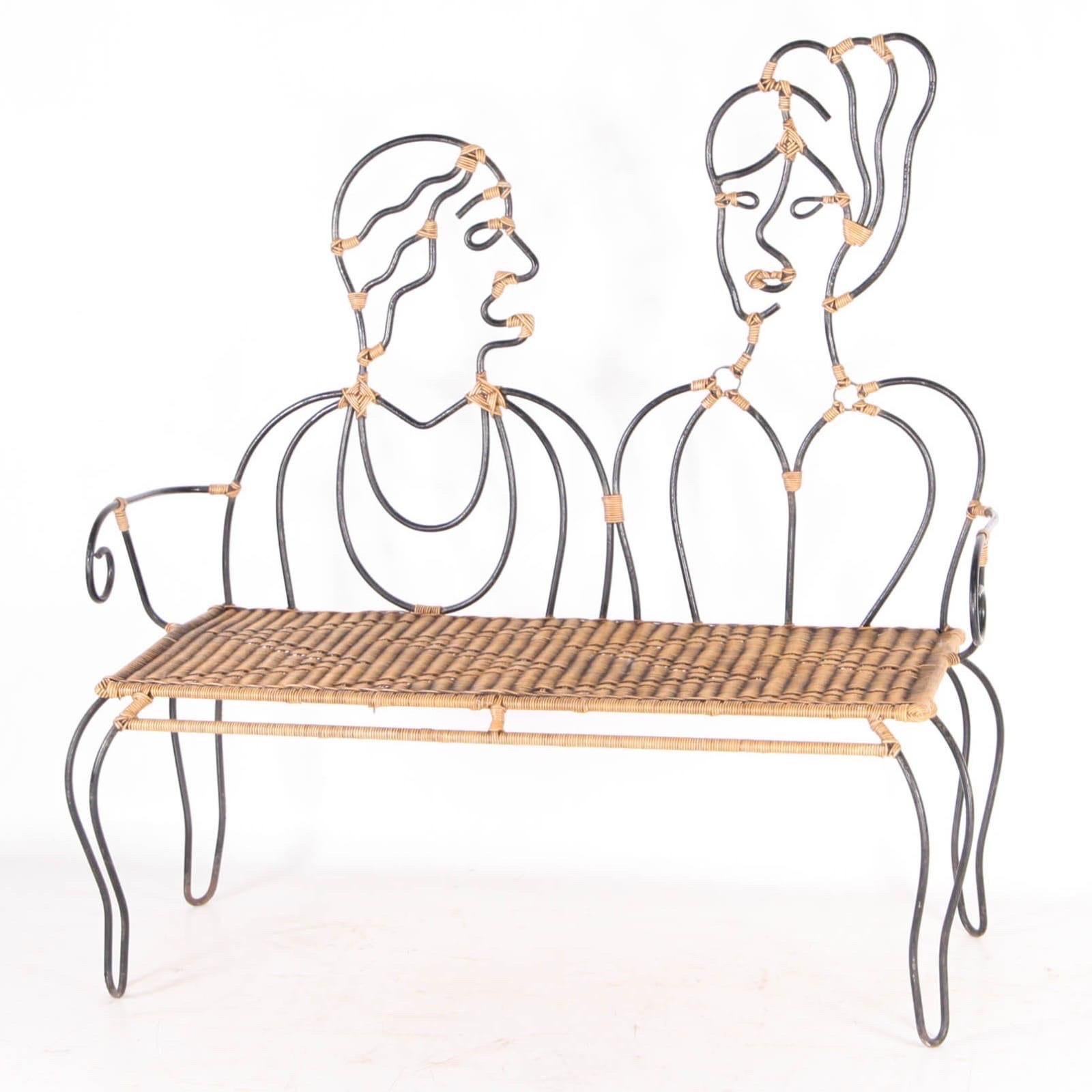 Iron and rattan bench 3