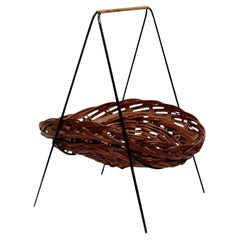 Iron and Rattan Mid-Century Modern French Magazine Holder, circa 1960