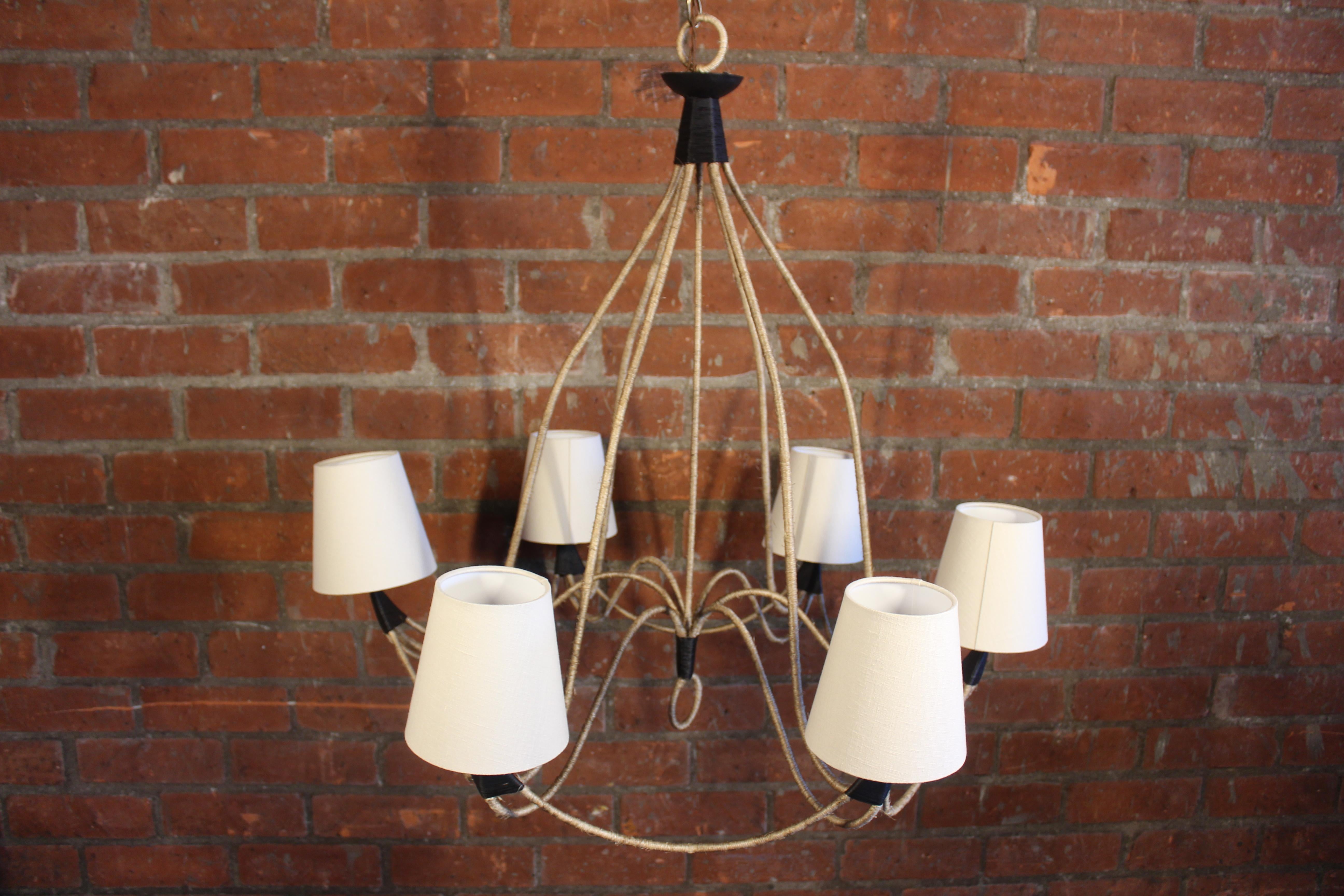 Iron and Rope Chandelier, France, 1950 In Good Condition In Los Angeles, CA