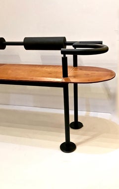 Iron and Saddle Leather Bench by Cy Mann