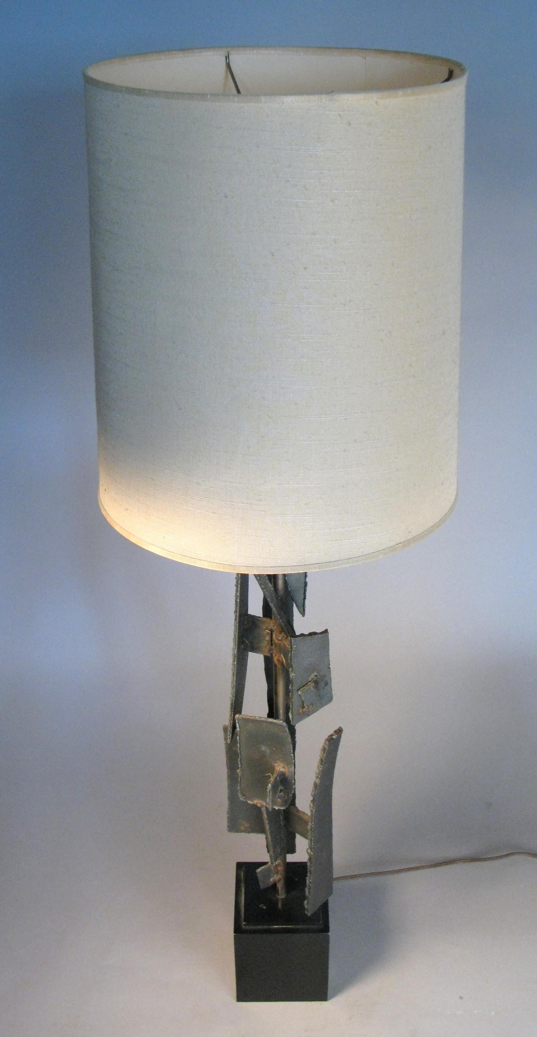 Brutalist Iron and Steel 1960s Table Lamp by Richard Barr for Laurel Lamp Company