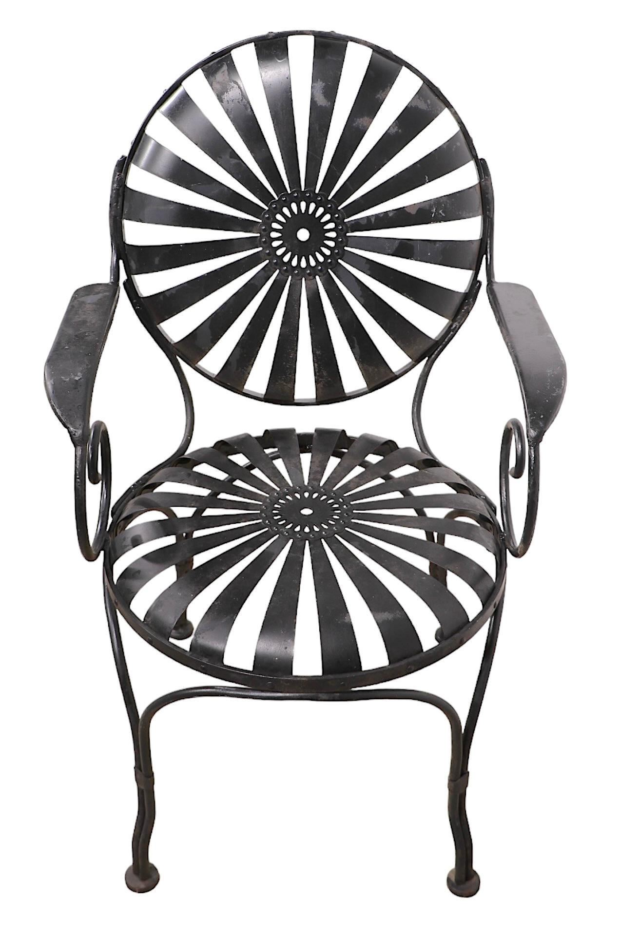 Art déco Chaise de jardin Bistro Ding de Francois Carre, en fer et acier, années 1940