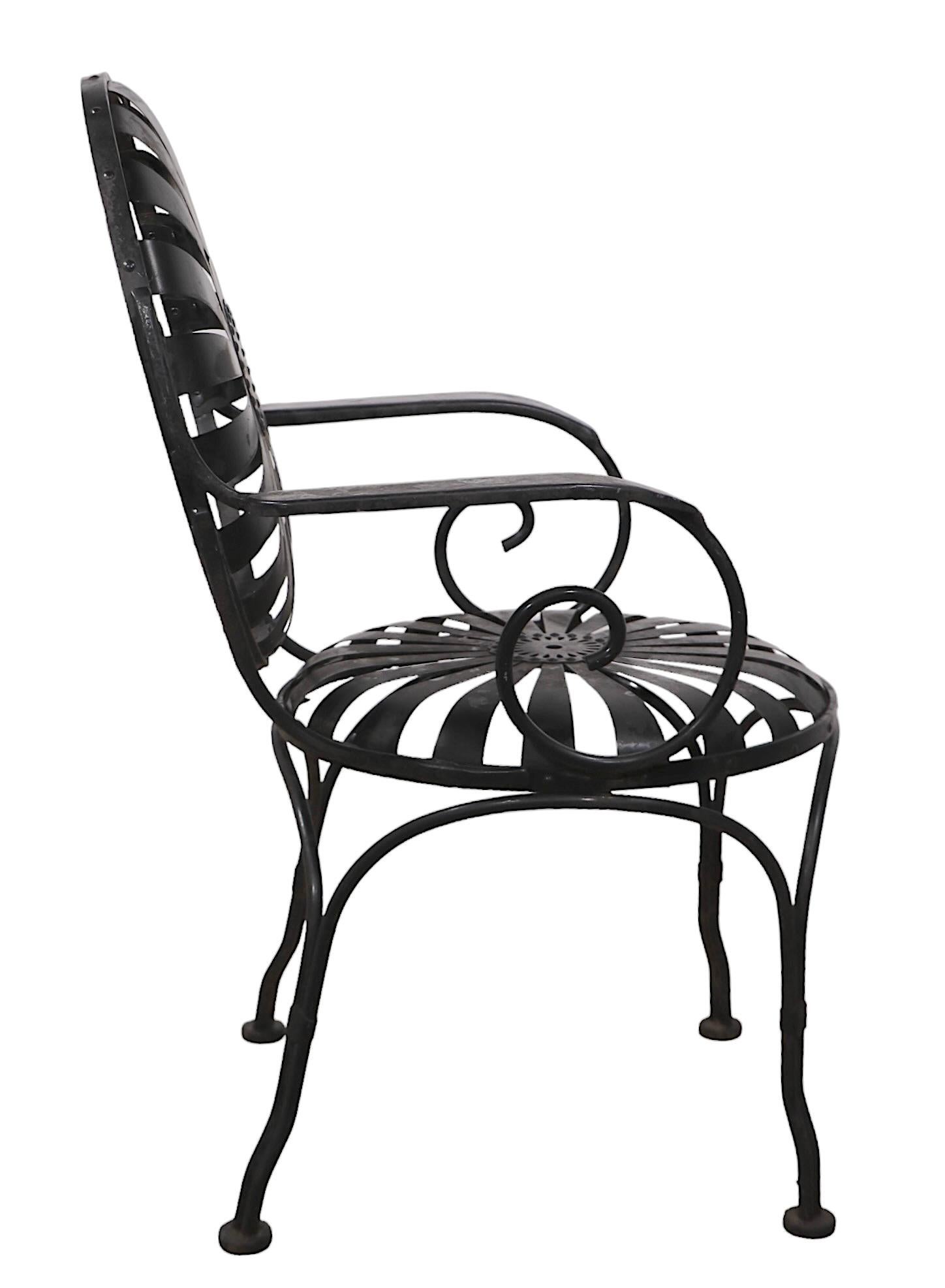 Métal Chaise de jardin Bistro Ding de Francois Carre, en fer et acier, années 1940