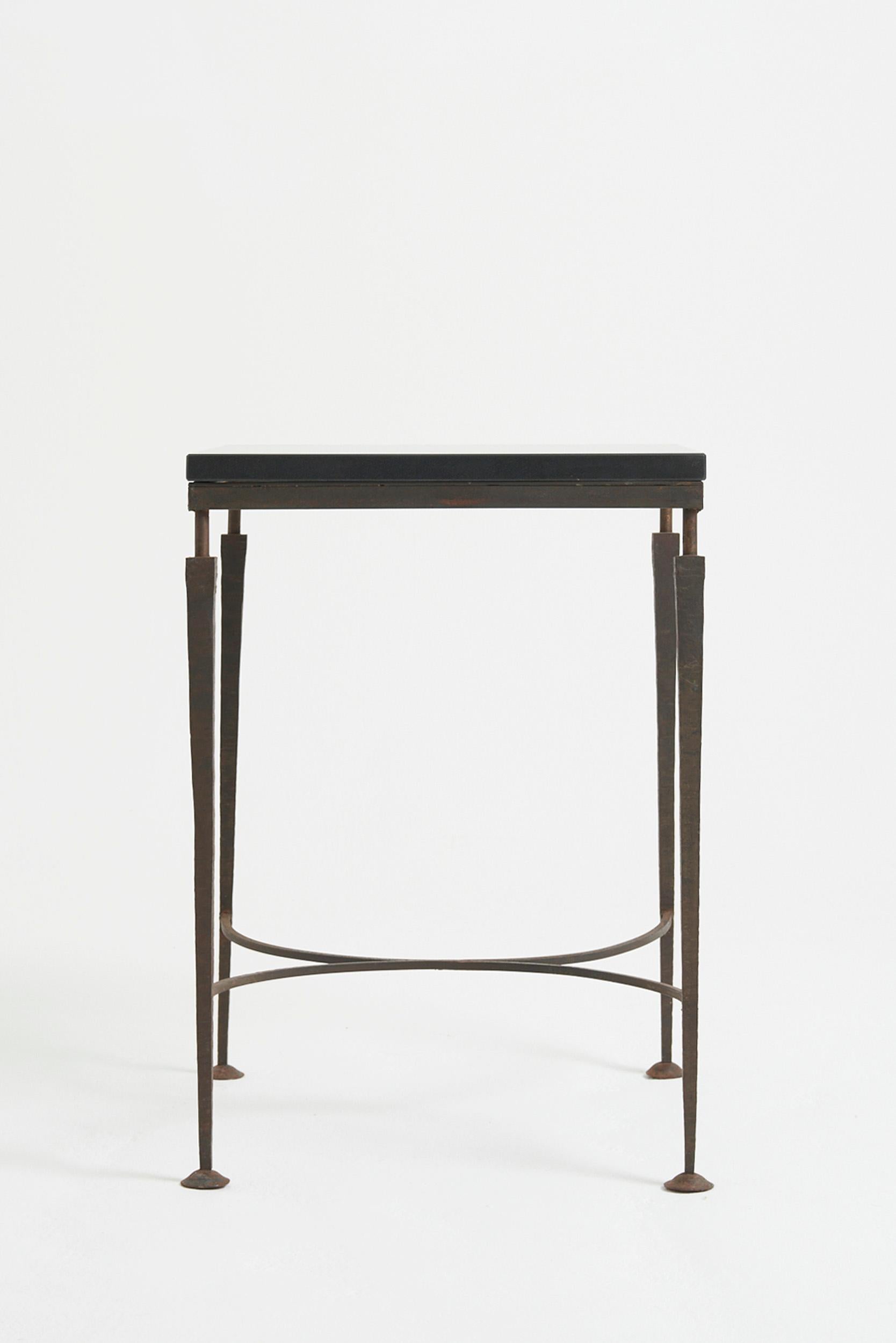 Mid-Century Modern Iron and Stone Square Side Table