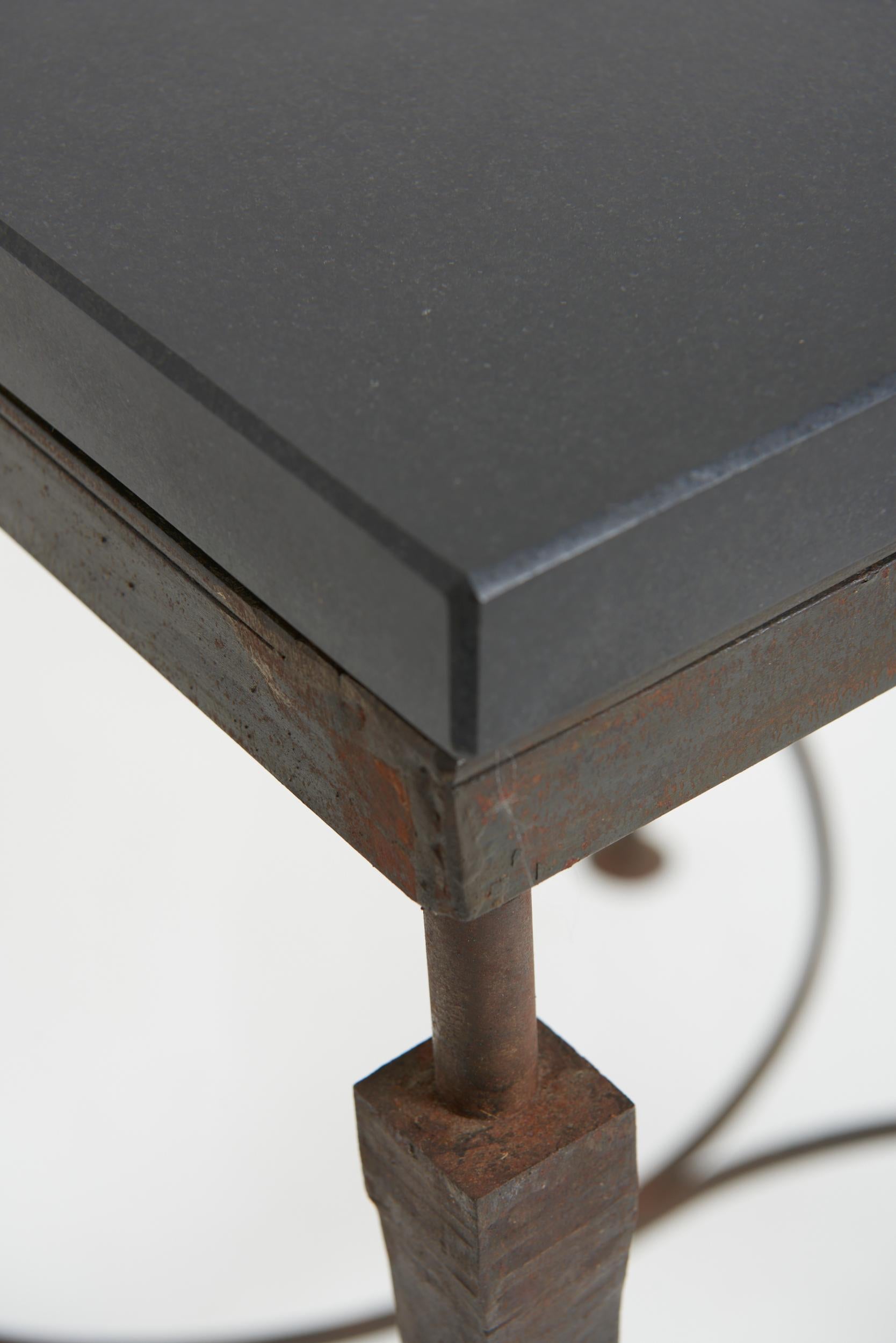 French Iron and Stone Square Side Table