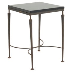 Retro Iron and Stone Square Side Table