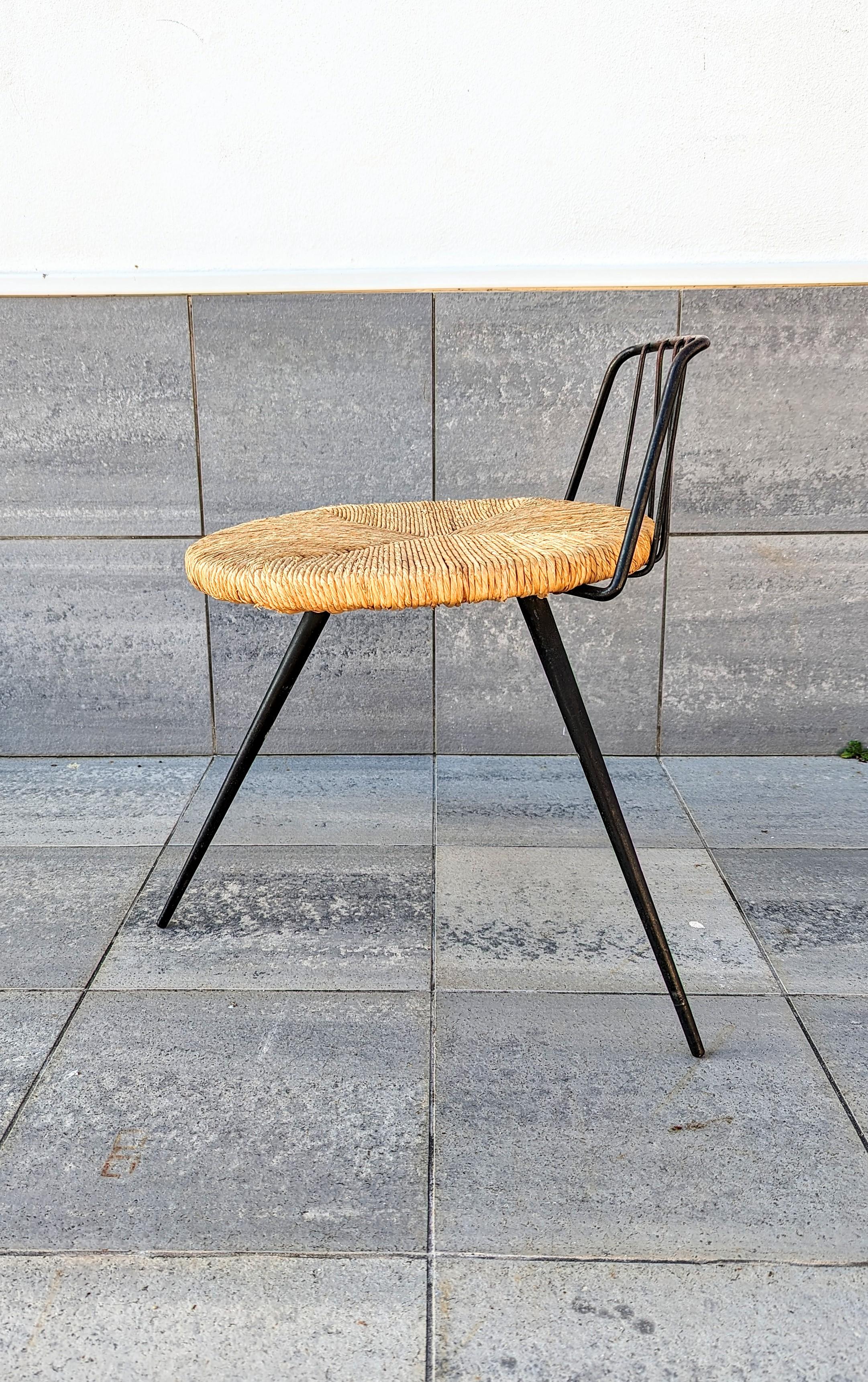20th Century Iron and Straw Stool, France 1960s For Sale