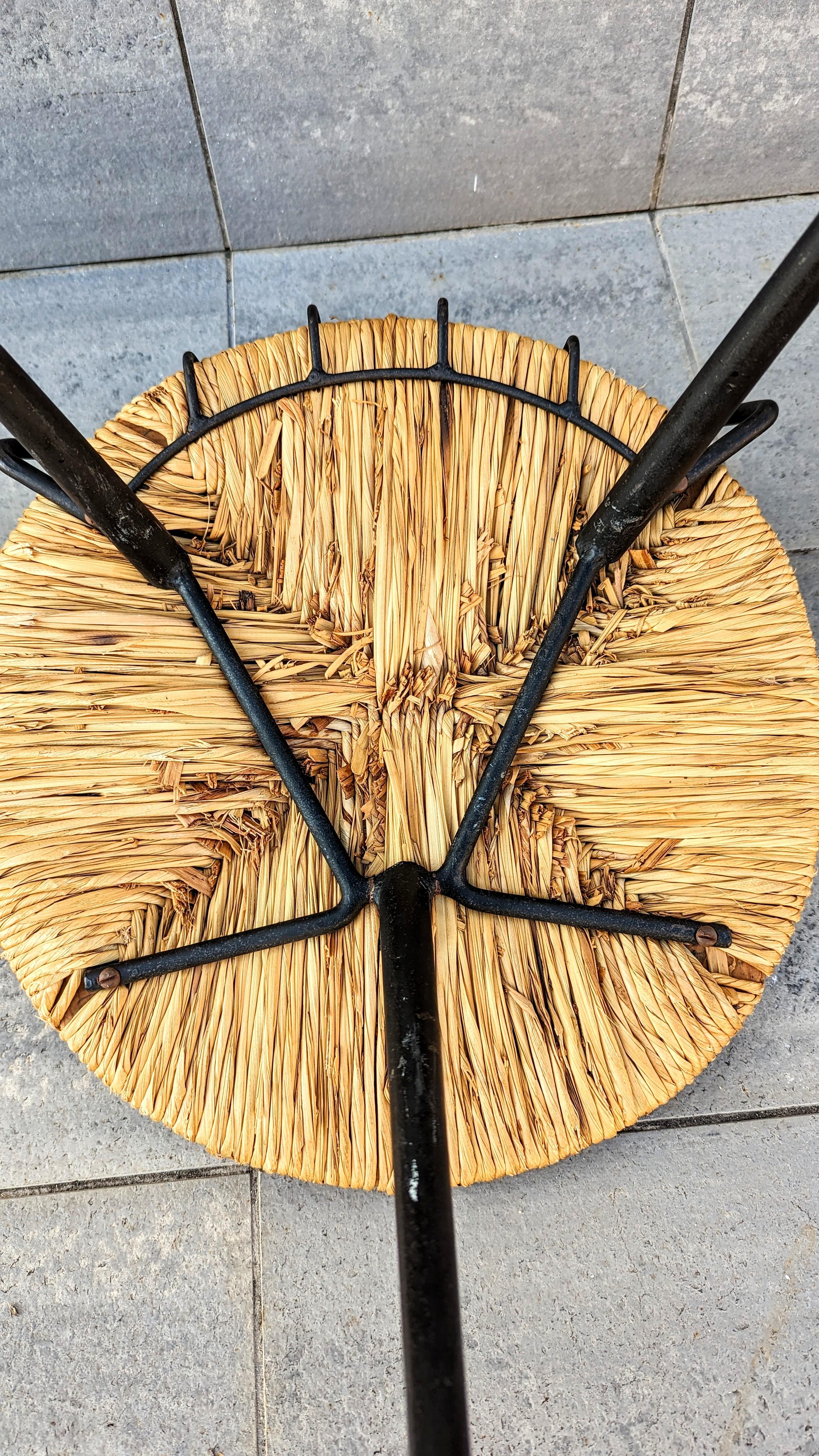 Iron and Straw Stool, France 1960s For Sale 3
