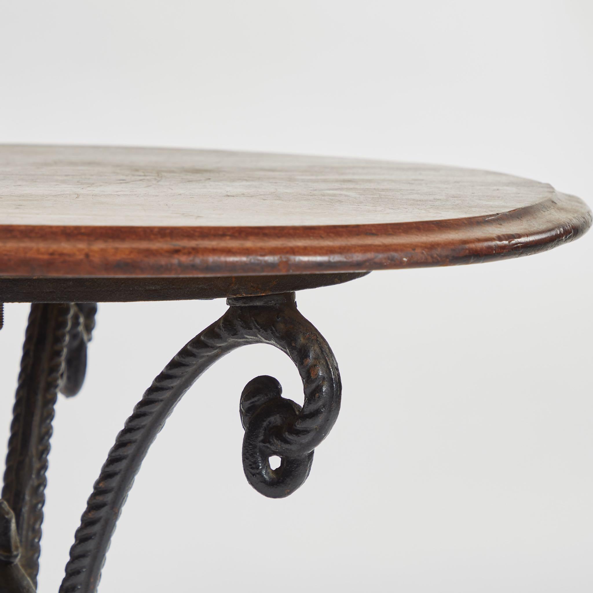 Victorian 19th Century French Iron Table with Mahogany Top For Sale