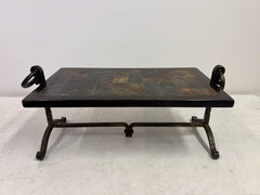 Iron and Tile Topped Brutalist Coffee Table, 1970s