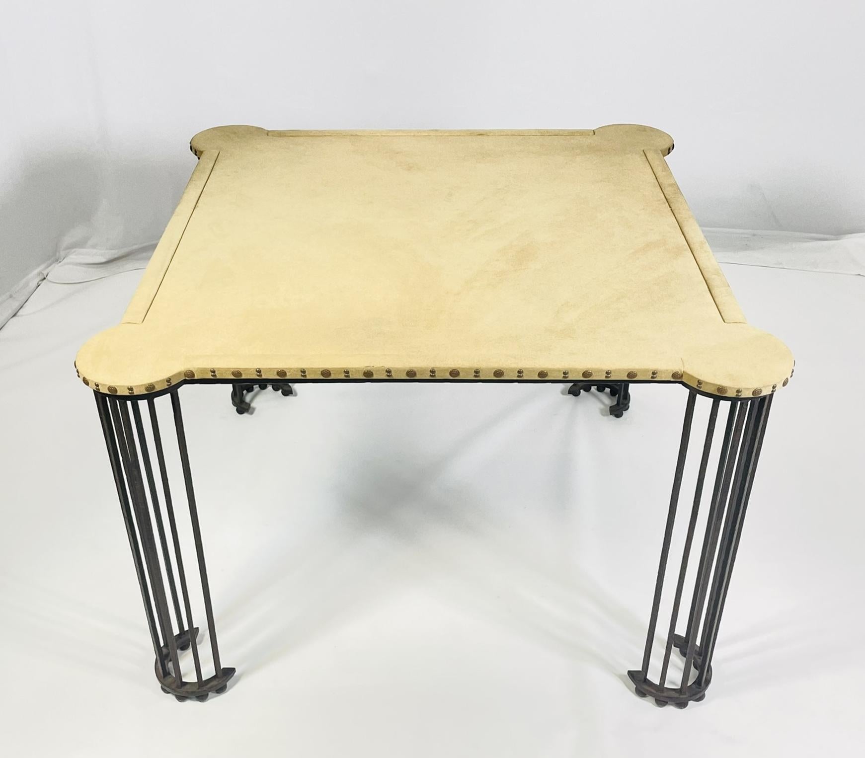 Post-Modern Iron and Ultrasuede Game Table by Marjorie Shushan Studio For Sale