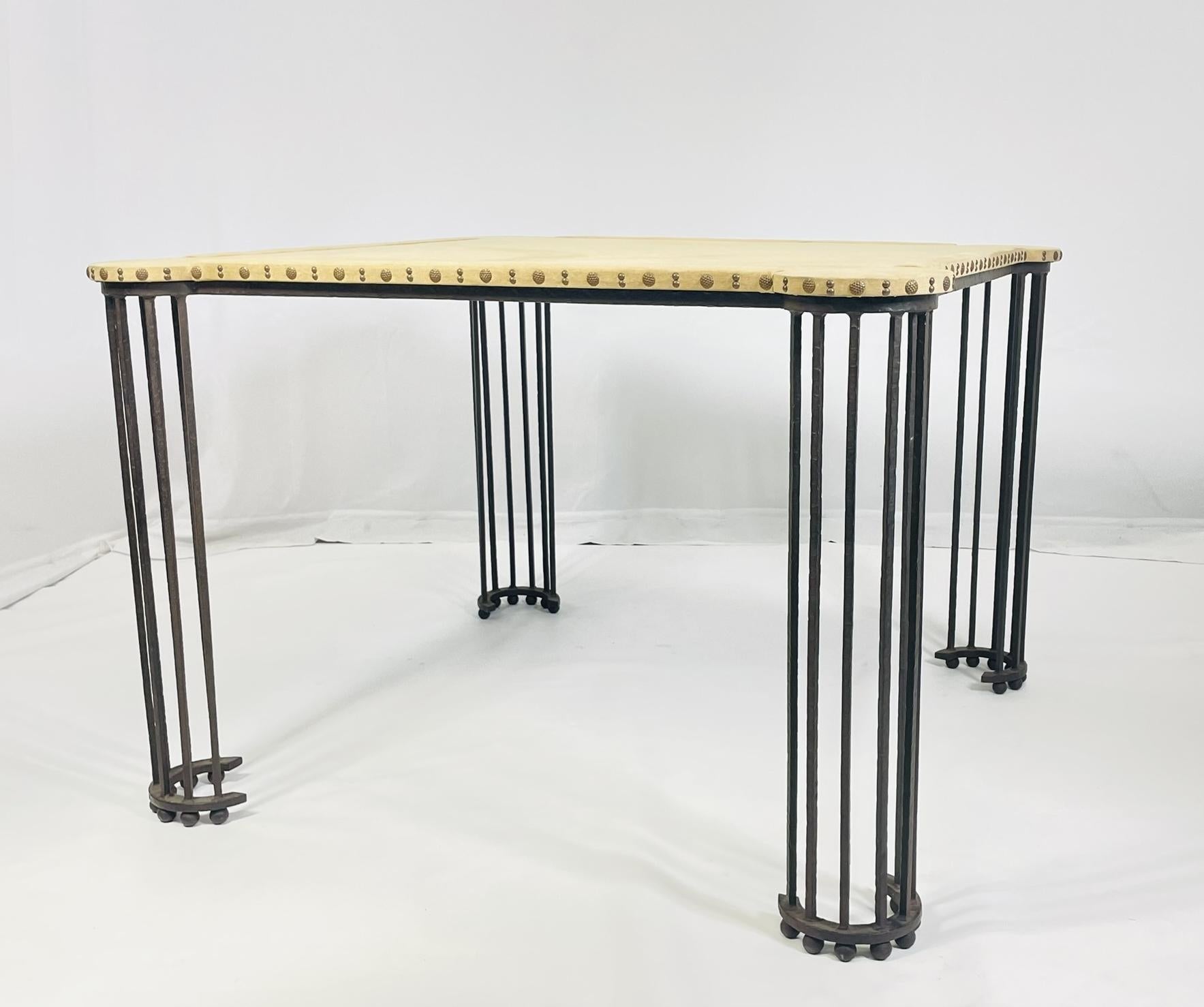 American Iron and Ultrasuede Game Table by Marjorie Shushan Studio For Sale