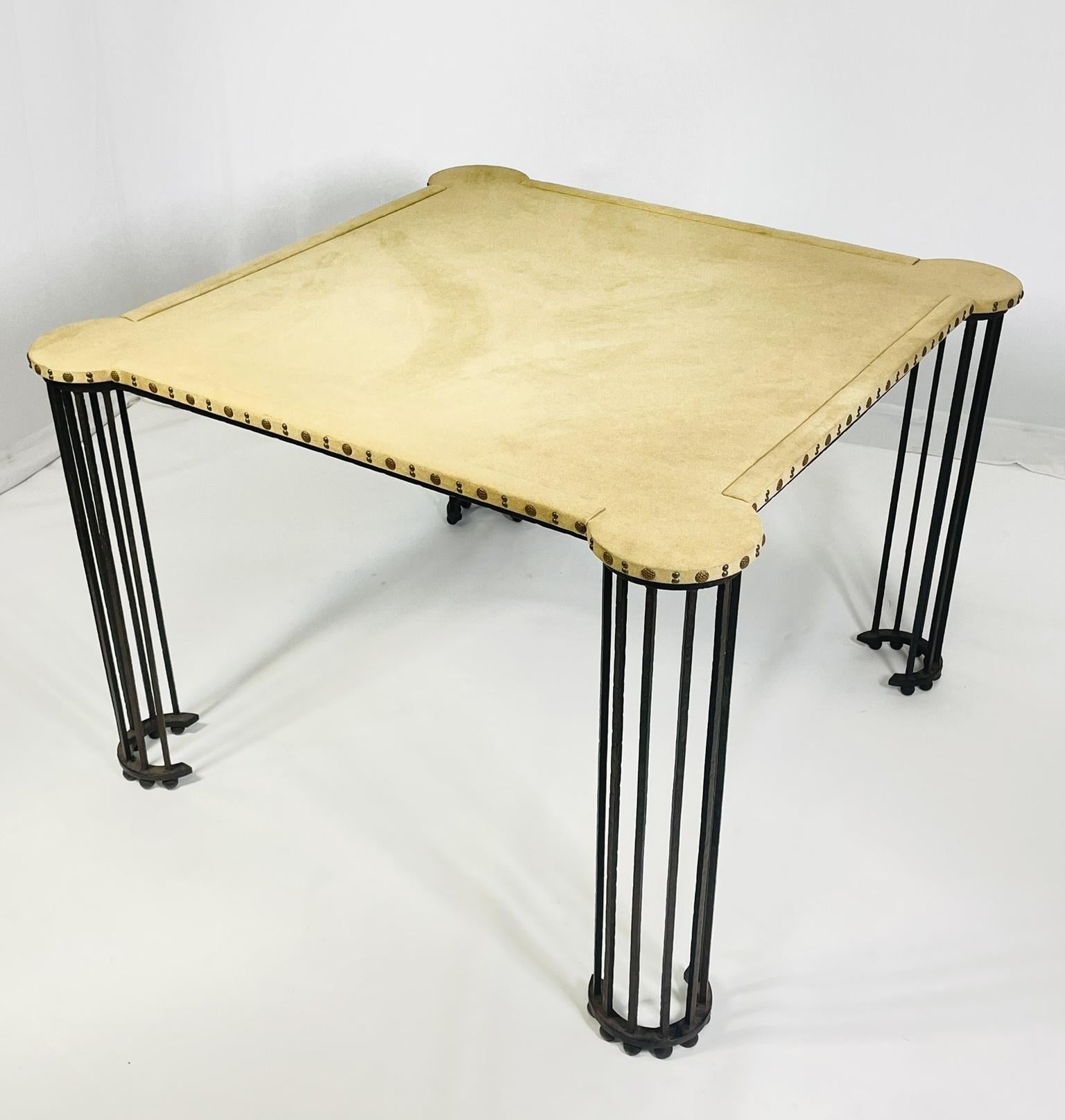 Hand-Crafted Iron and Ultrasuede Game Table by Marjorie Shushan Studio For Sale