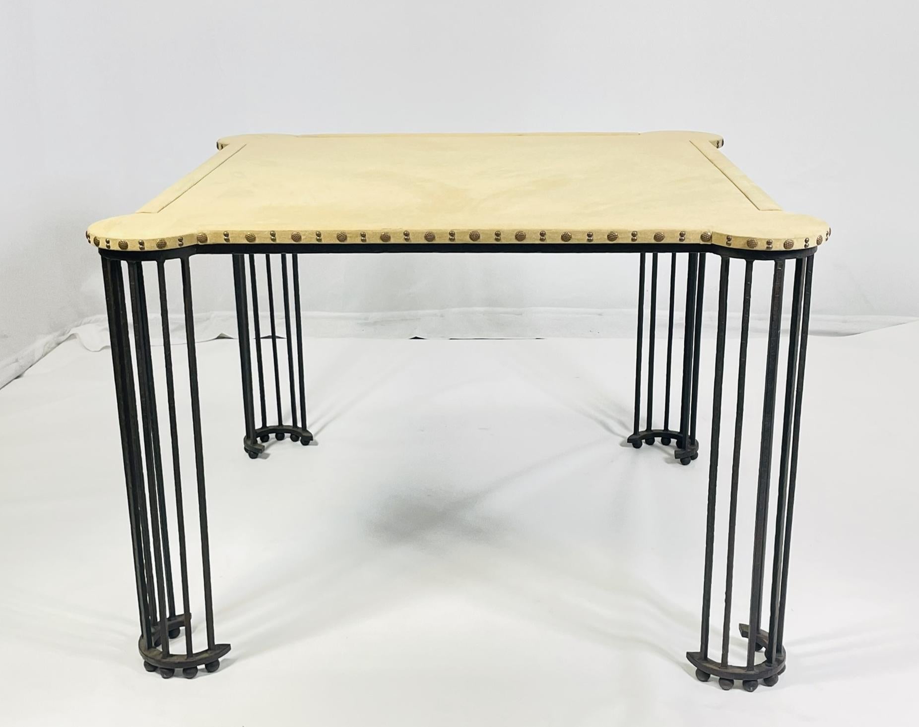 Cut Steel Iron and Ultrasuede Game Table by Marjorie Shushan Studio For Sale