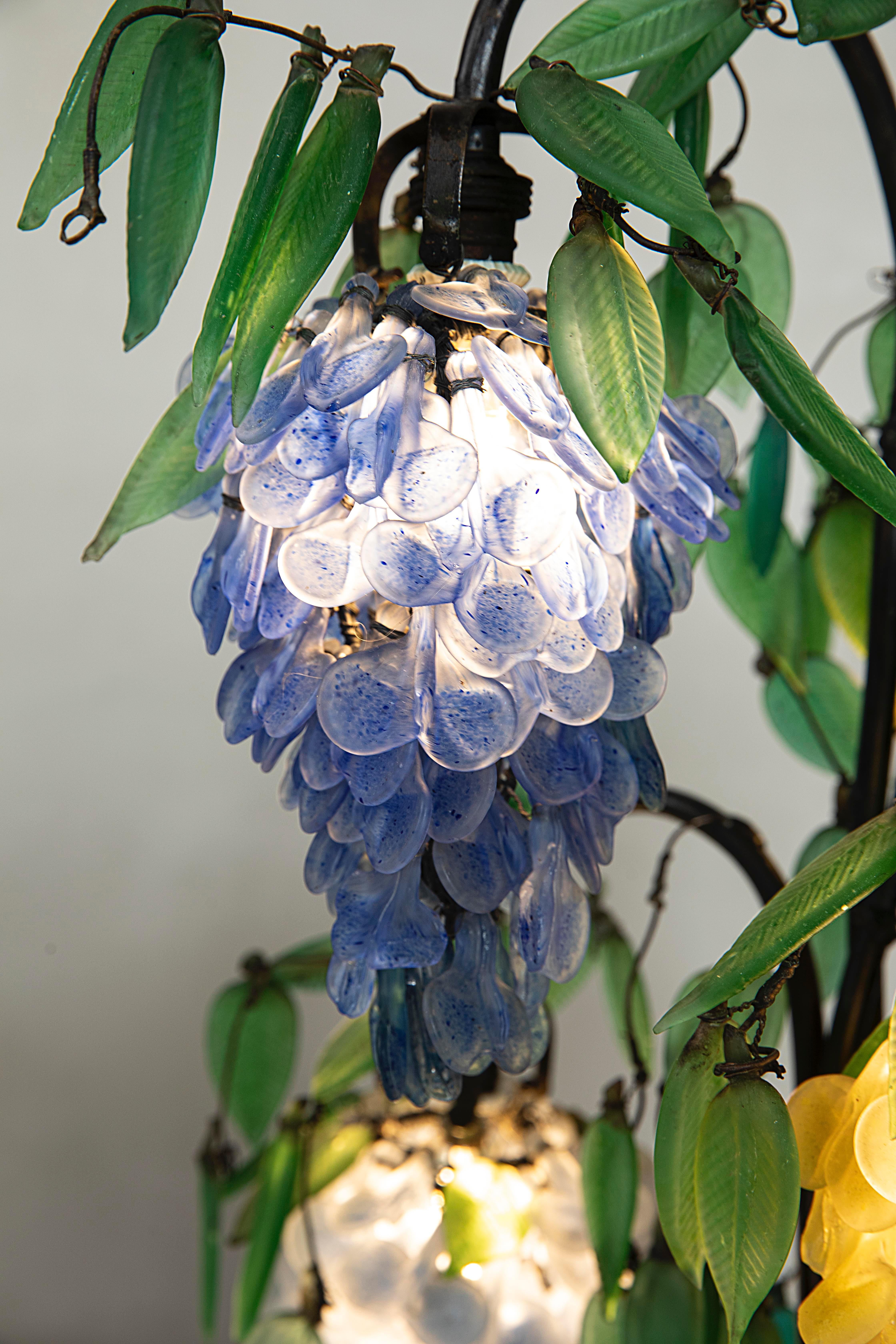 Iron and Venetian glass table lamp, Italy, circa 1900.