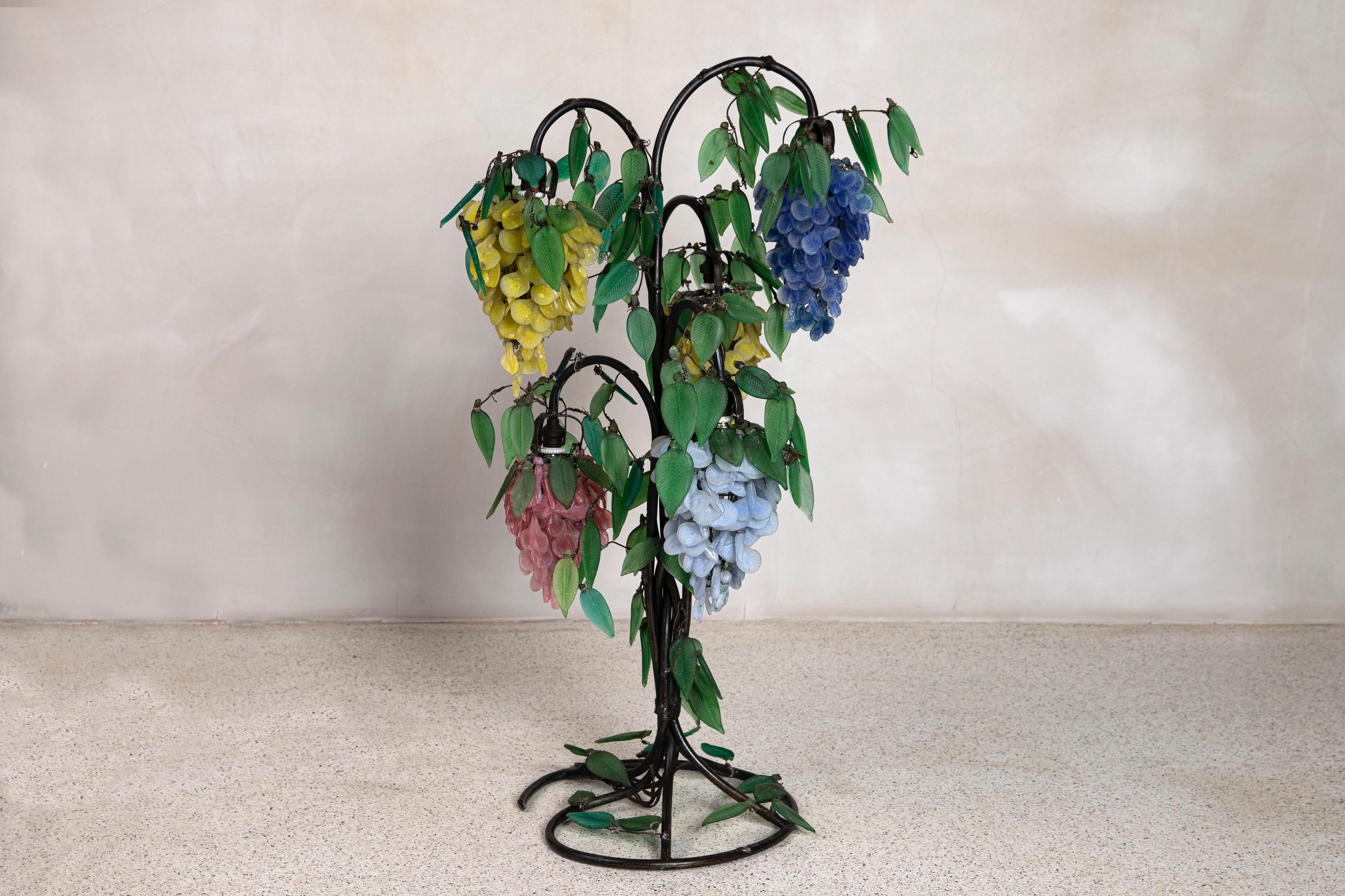 Early 20th Century Iron and Venetian Glass Table Lamp, Italy, circa 1900