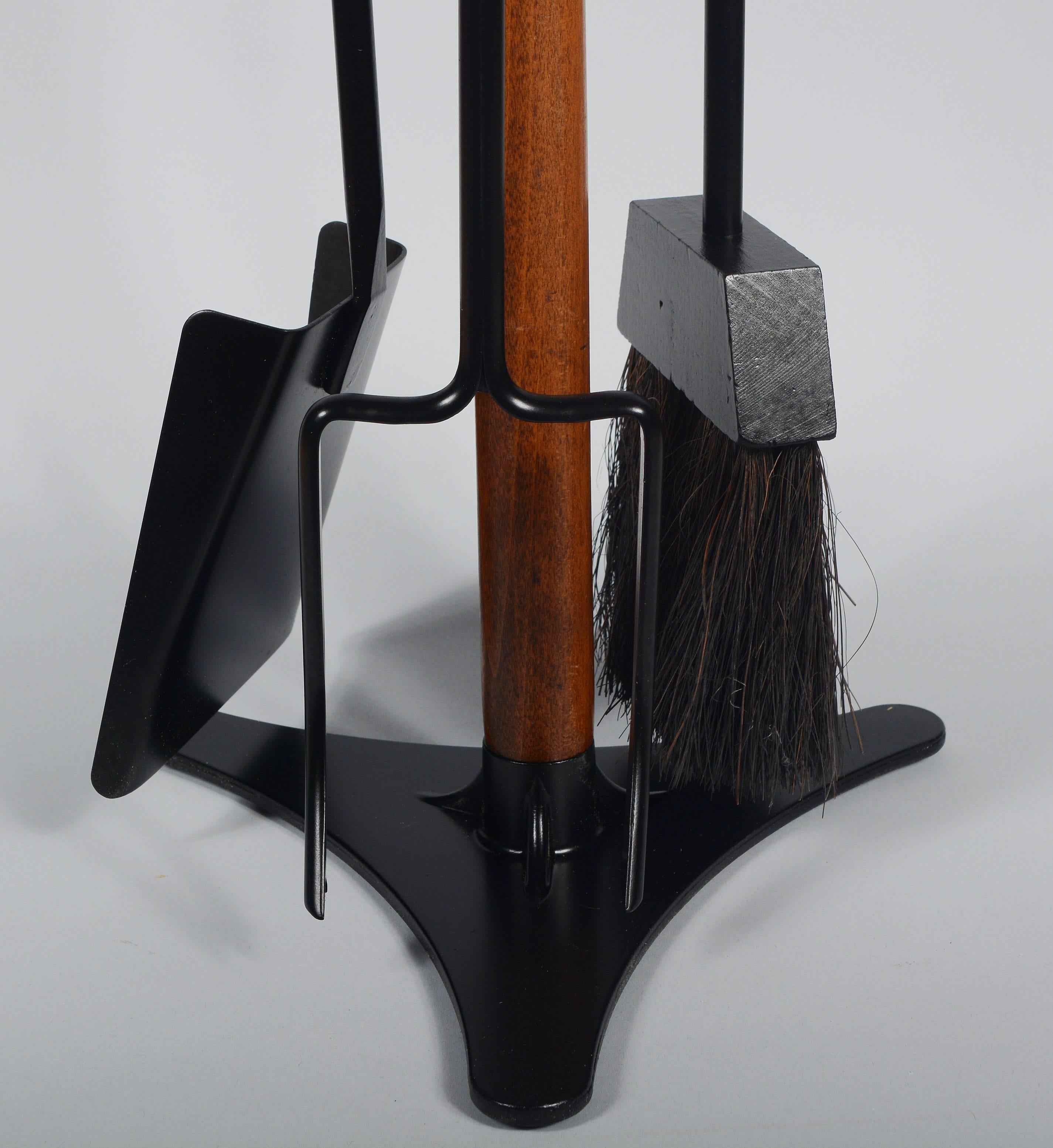 Mid-Century Modern Iron and Walnut Midcentury Fireplace Tools by Seymour