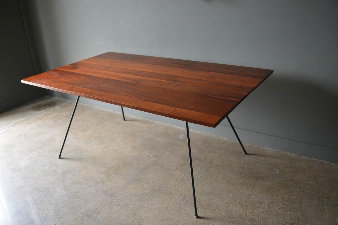 American Iron and Walnut Slab Dining Table by Milo Baughman for Pacific Iron Products