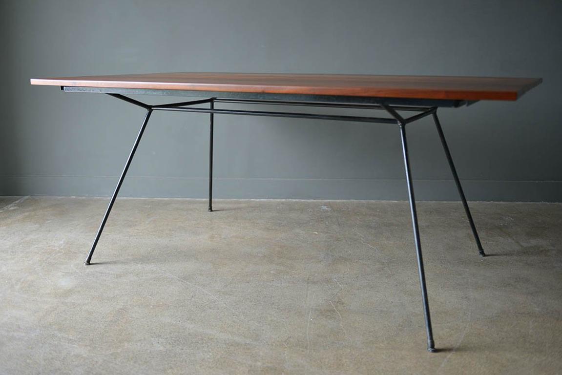 Iron and Walnut Slab Dining Table by Milo Baughman for Pacific Iron Products 1