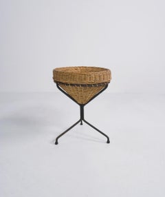 Iron and Wicker Basket Side Table, c.1950