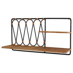 Iron and Wicker Wall Shelf Attributed to Jacques Adnet Vintage Iron and Wicker Wall Shelf Attributed to Jacques Adnet