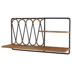 Vintage Iron and Wicker Wall Shelf Attributed to Jacques Adnet