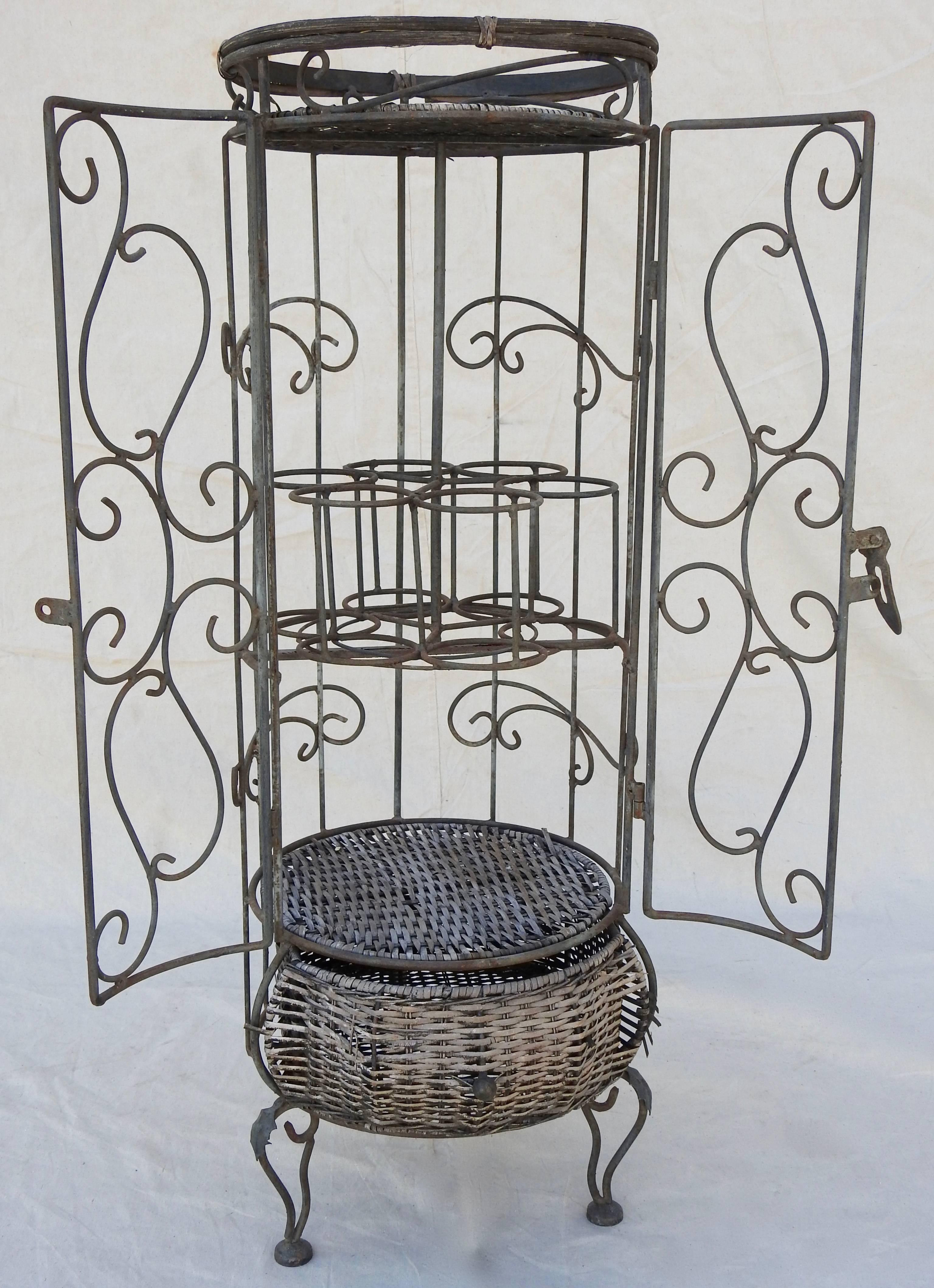 French Iron and Wicker Wine Rack, 20th Century For Sale