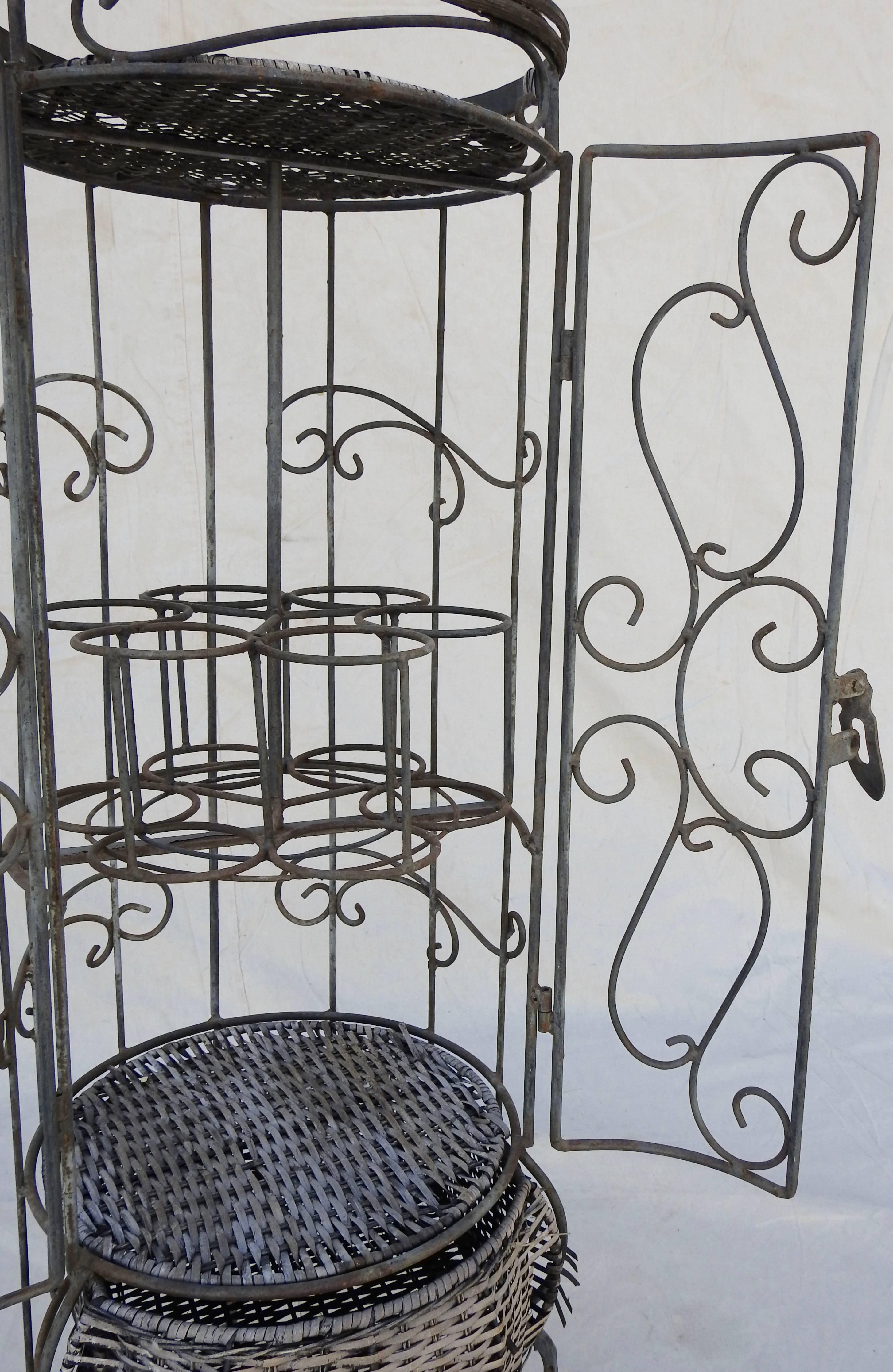 Hand-Crafted Iron and Wicker Wine Rack, 20th Century For Sale