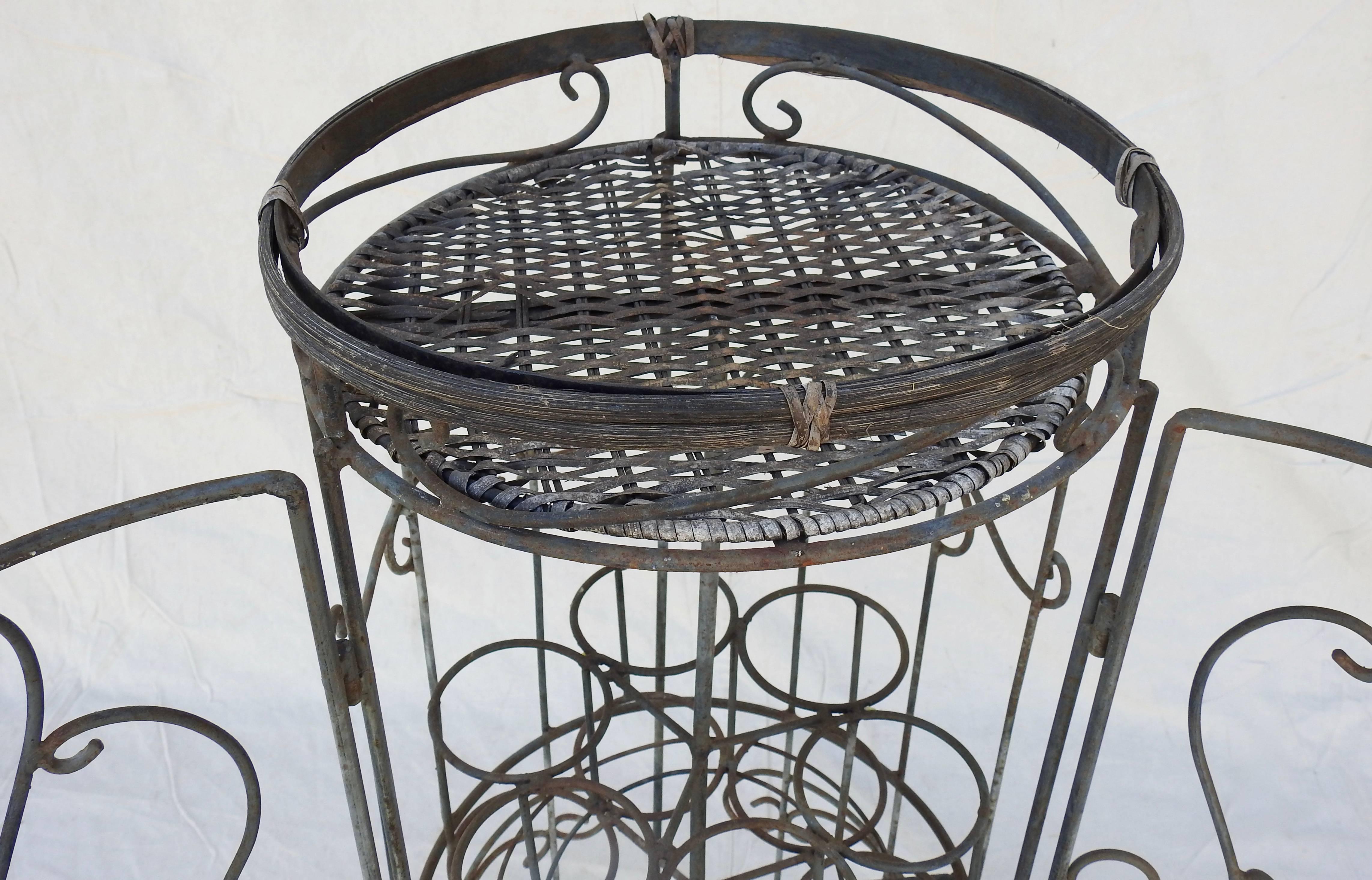 Iron and Wicker Wine Rack, 20th Century In Fair Condition For Sale In Cookeville, TN