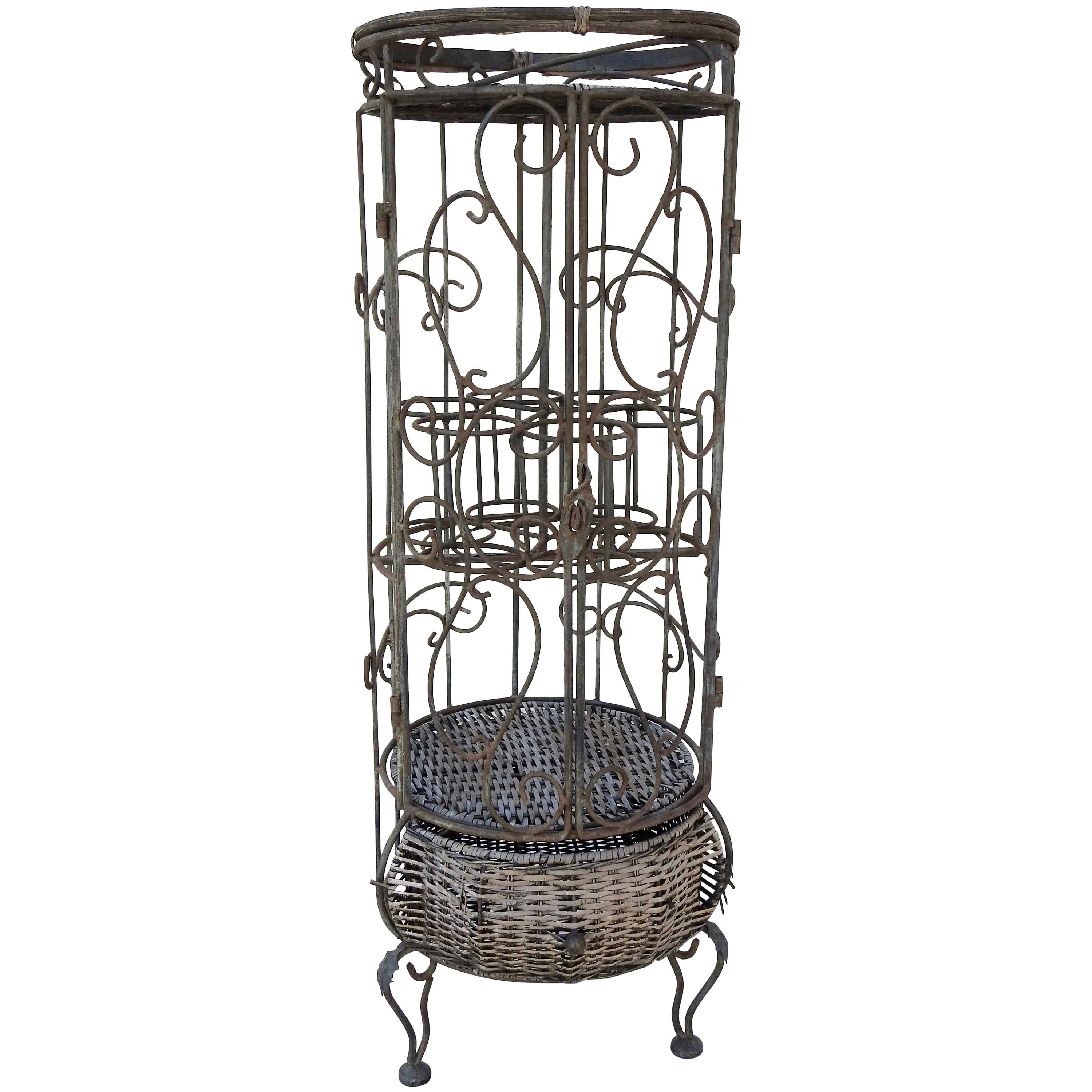 Iron and Wicker Wine Rack, 20th Century For Sale