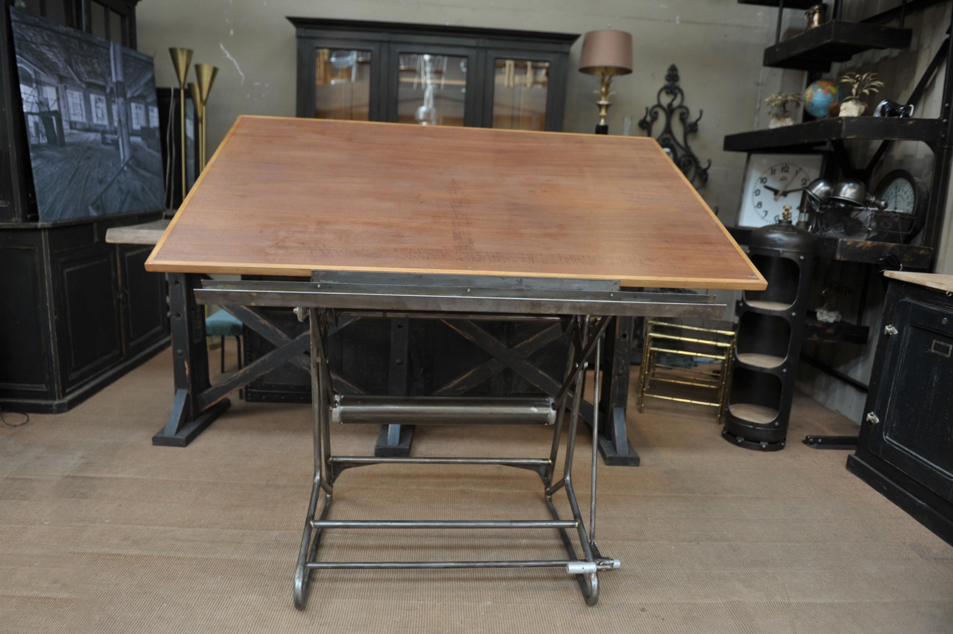 Iron and Wood Adjustable Architect's Drafting Desk Table, 1905s For Sale 6